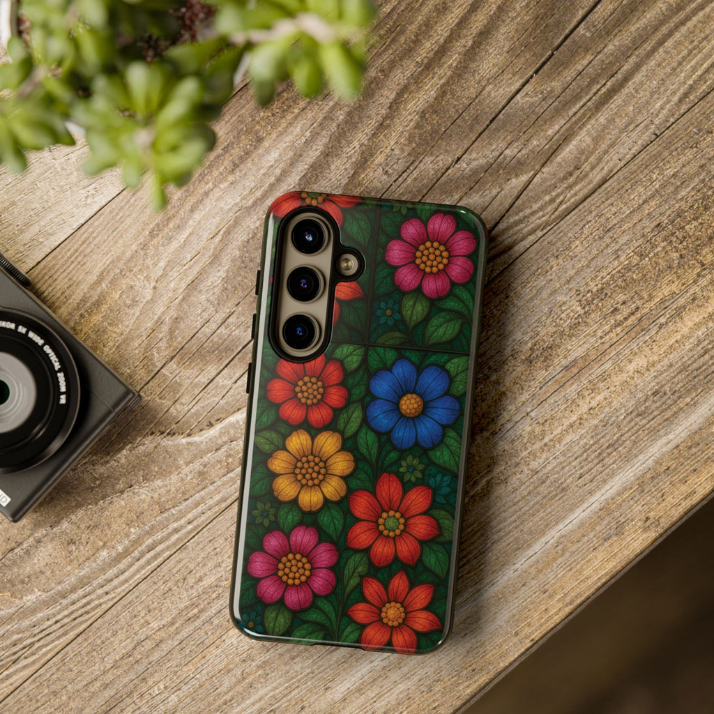 Coque de téléphone effet vitrail floral lumineux Art abstrait coloré, Étui de protection esthétique pour iPhone, Samsung et Google, Idée cadeau unique pour maman