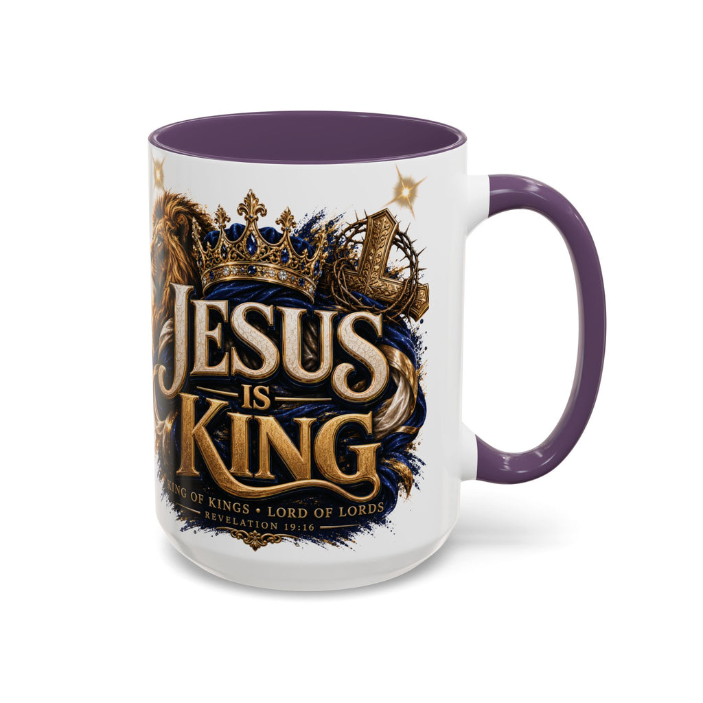 Jesus Is King Coffee Mug Christian Faith Accent Mug (11/15oz) Gift for Dad Mom