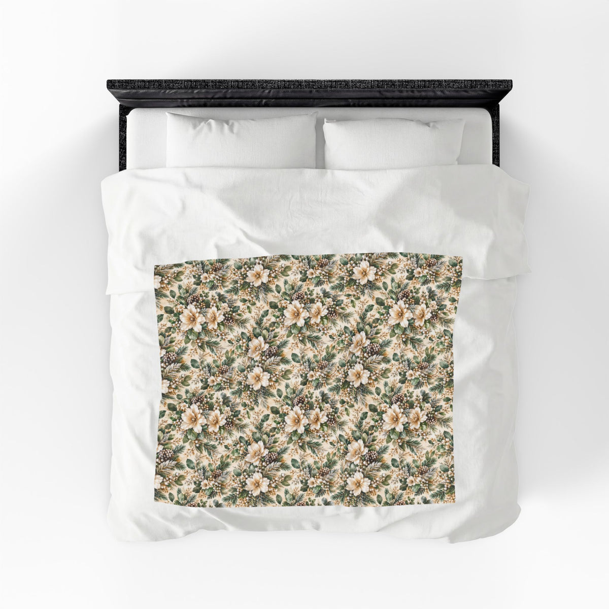 Sage Green & Champagne Floral Velveteen Plush Throw Blanket