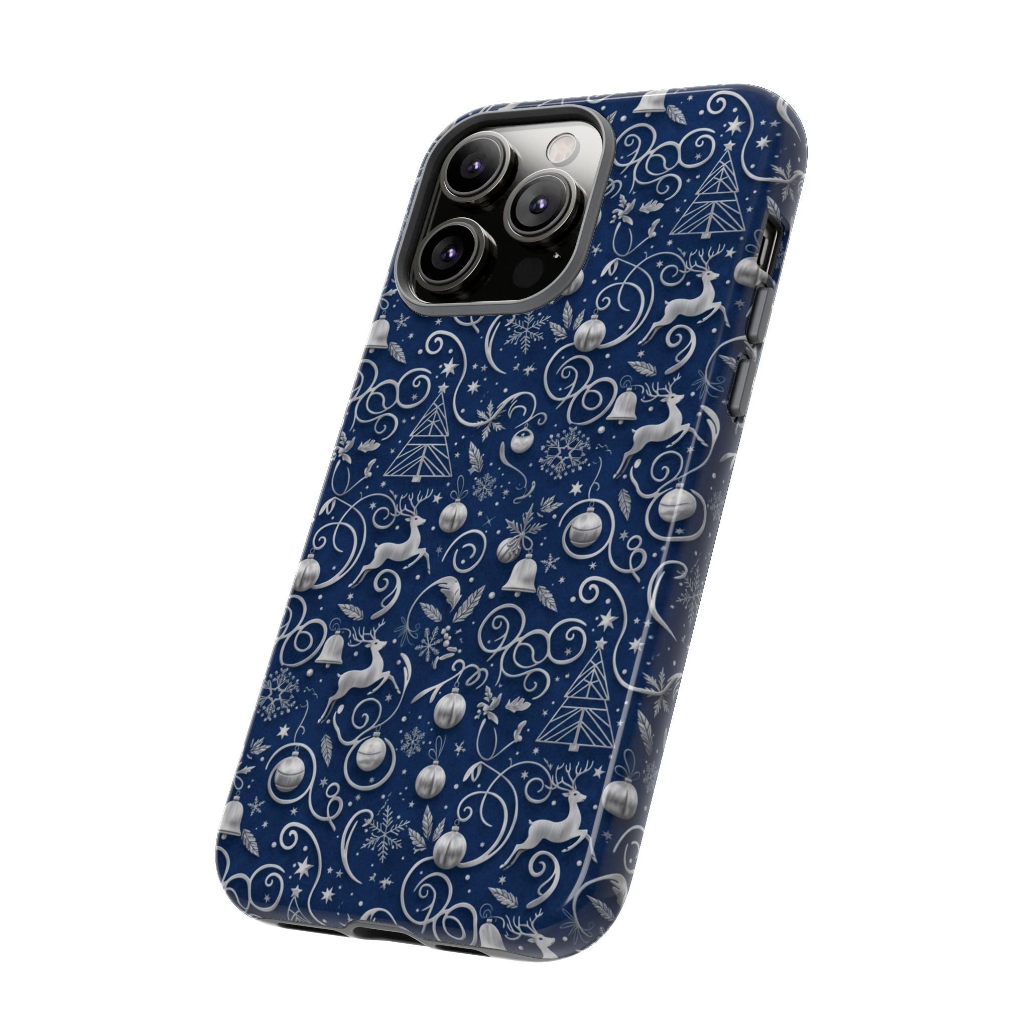 Coque Téléphone Noël Bleu & Argent – Motif Paillettes Festives pour iPhone 17, Tous iPhones & Galaxy | Cadeau MRSBYVALLE pour Elle