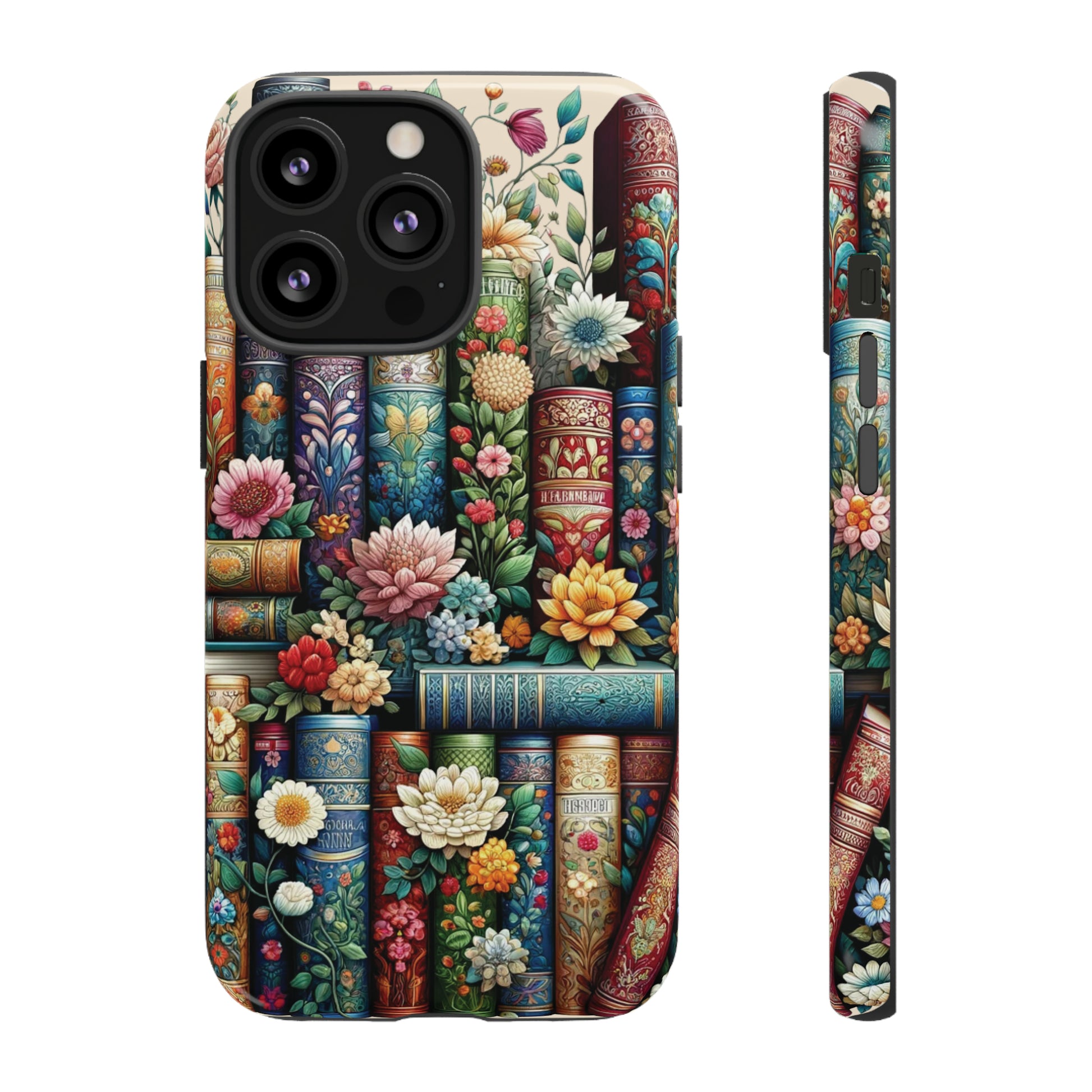 Books and Floral Boho Luxury Phone Tough Case Floral Elegant Durable Stylish for Modern Devices iPhone 15, Samsung iPhone Samsung Accessory Gift for Her.
