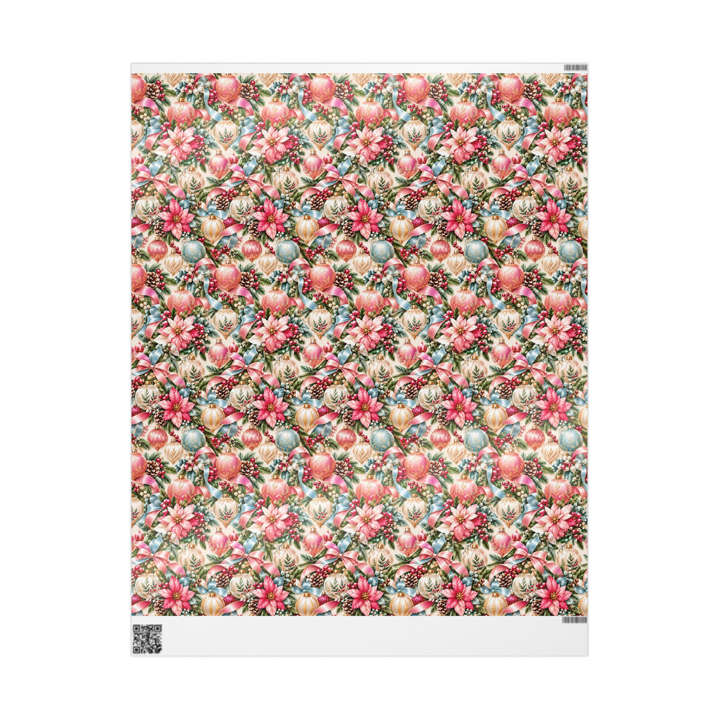 Pink Vintage Christmas Ornament Wrapping Paper