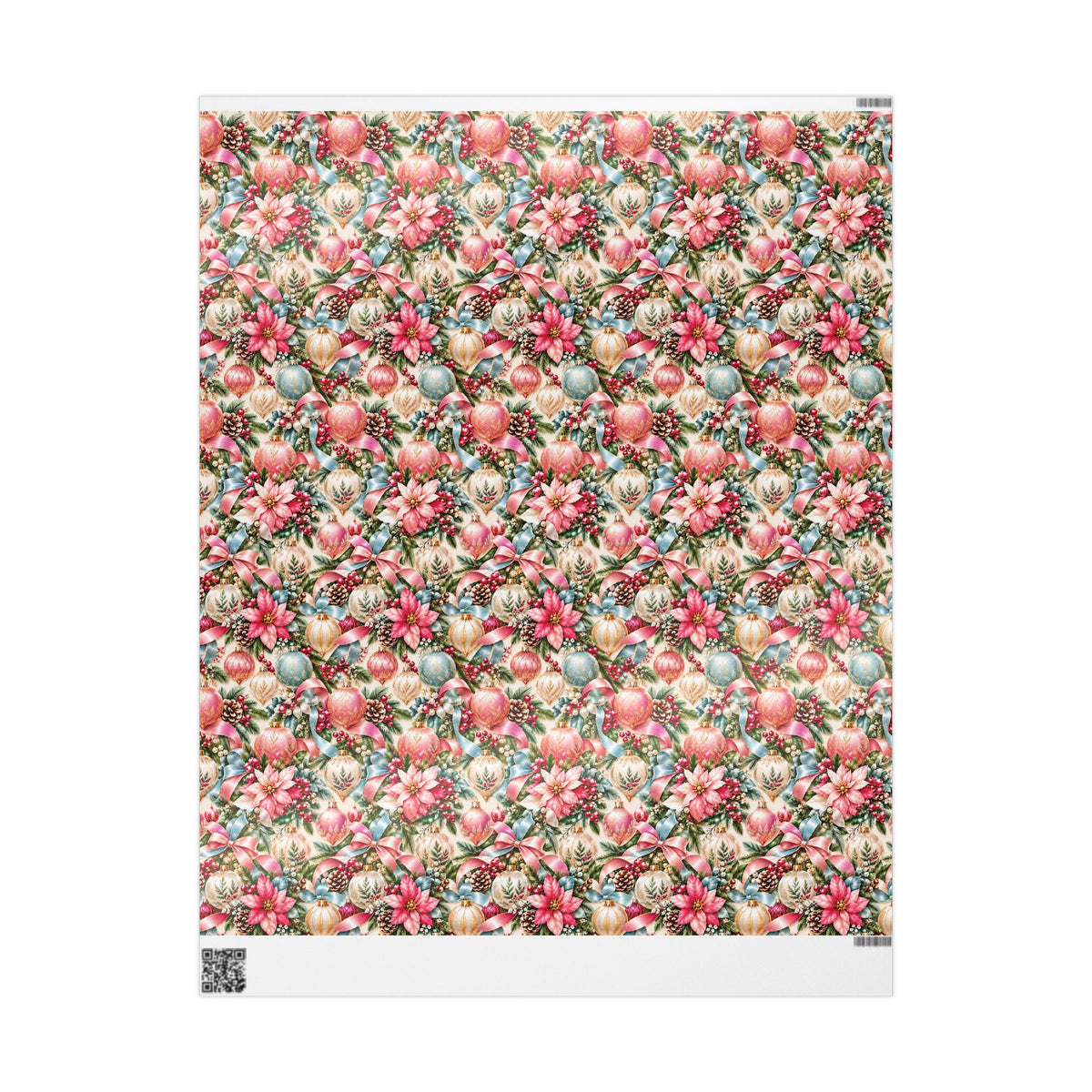 Pink Vintage Christmas Ornament Wrapping Paper