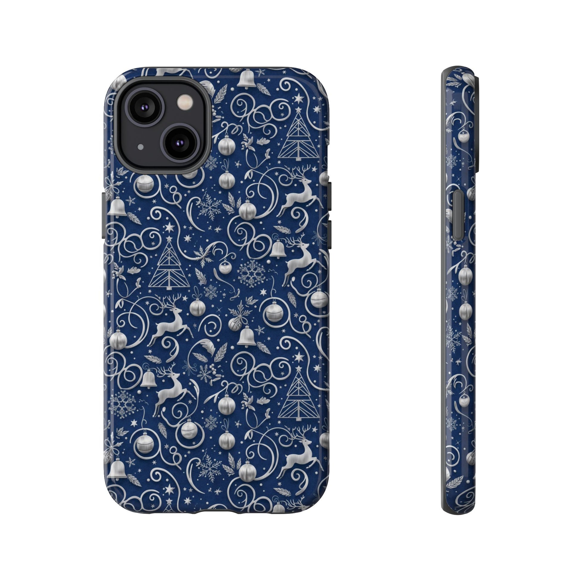 Blue & Silver Christmas Phone Case – Holiday Sparkle Design for iPhone 17, All iPhones & Galaxy | MRSBYVALLE Gift for Her