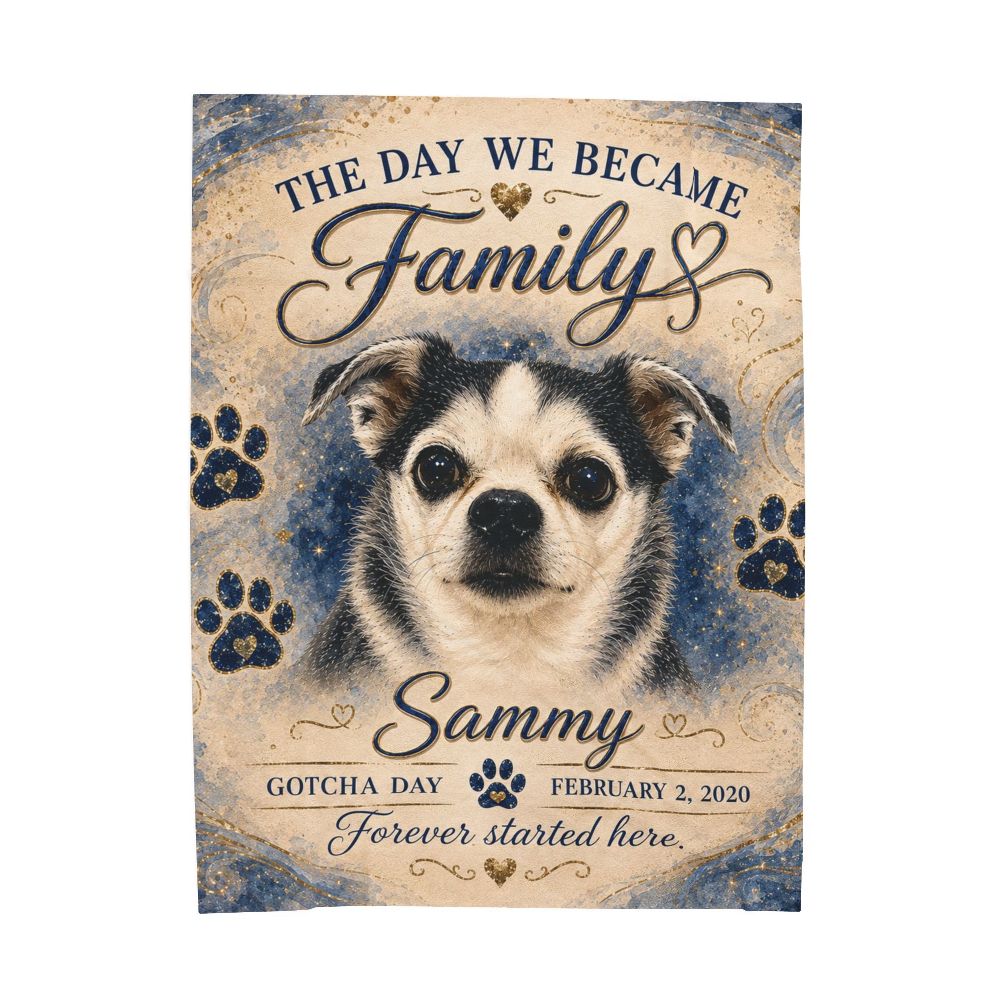 The Day We Became Family Pet Portrait Blanket | Custom Name & Date Velveteen