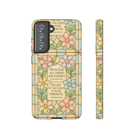 Pastel Stained Glass Bible Verse Phone Case Christian Affirmation Cover, Soft Geometric Design, iPhone Samsung Google, Faith Gift for Her Bible Verse or Affirmation | Protective, Inspirational Gift for Christians