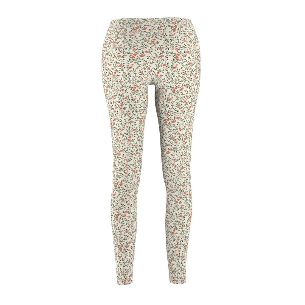 Elegant Orange Floral & Beige Abstract Leggings – Perfect Casual Pants for Everyday Wear, Yoga, or Lounging | Soft, Stretchy, and Stylish for Active Comfort  Available in Plus Sizes - MRSBYVALLE