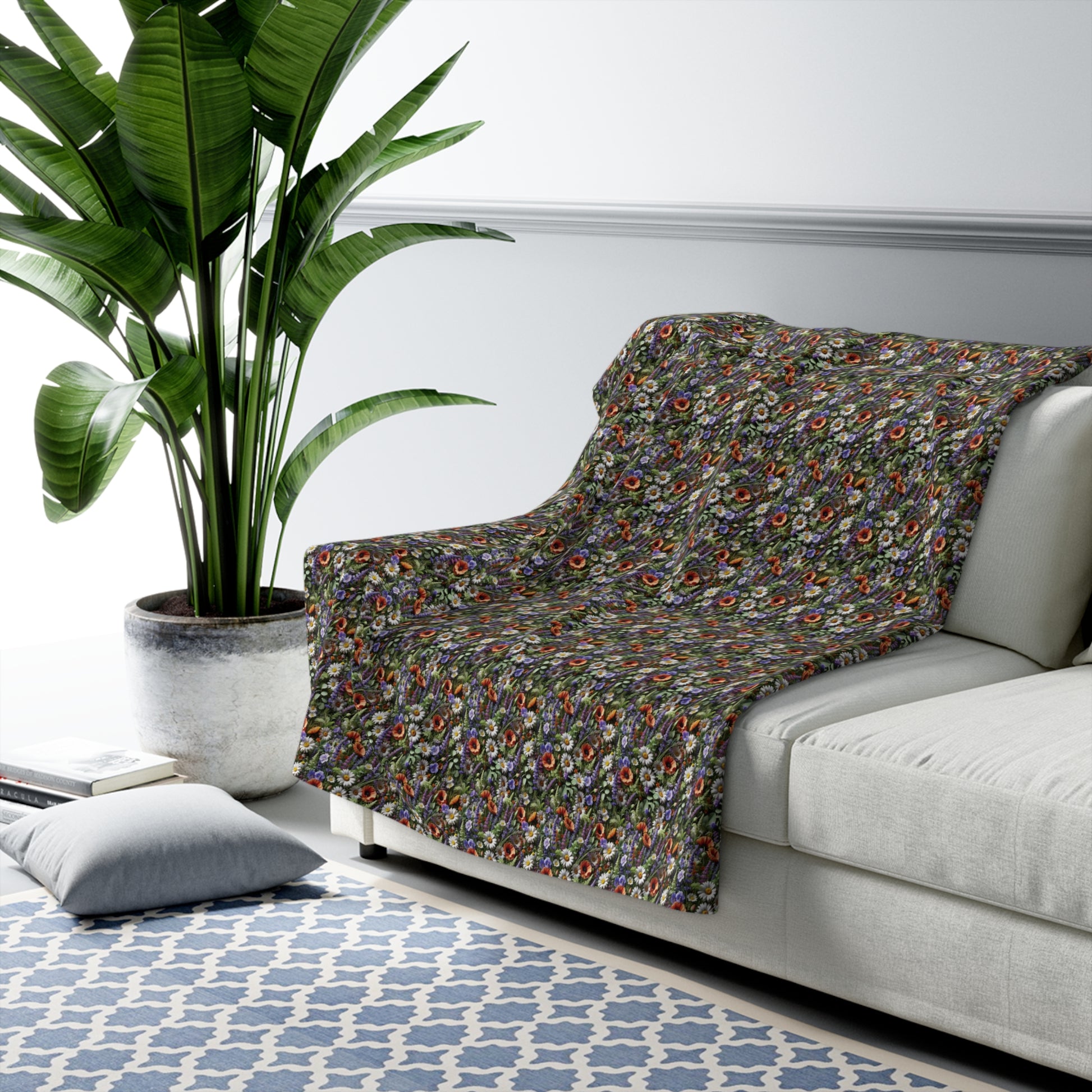 Boho Wildflower Sherpa Blanket - Cozy & Soft Throw with Vibrant Floral Design, Perfect for Home Decor, Lounging, or Gifting - MRSBYVALLE