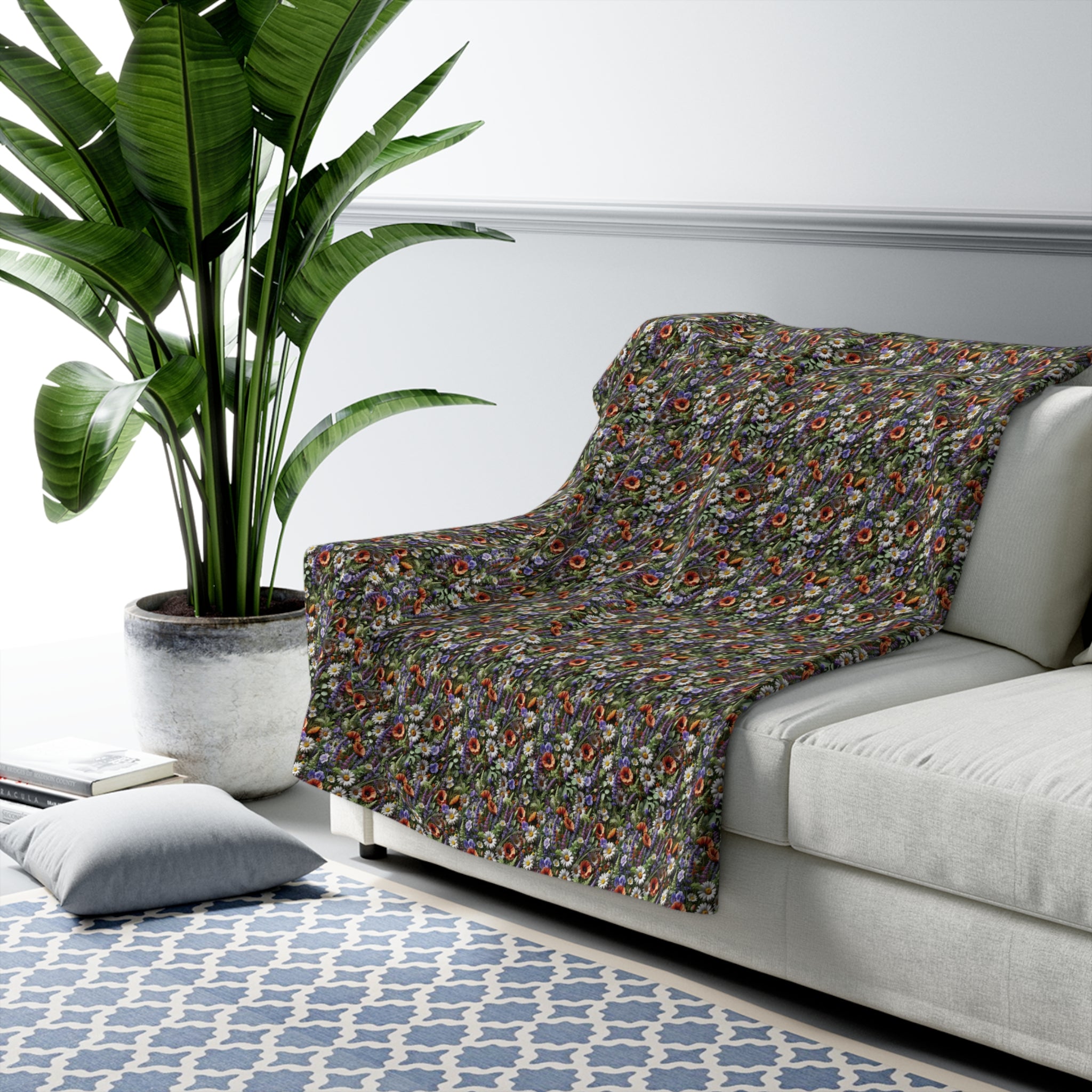 Boho Wildflower Sherpa Blanket - Cozy & Soft Throw with Vibrant Floral Design, Perfect for Home Decor, Lounging, or Gifting - MRSBYVALLE