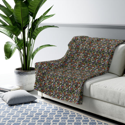Boho Wildflower Sherpa Blanket - Cozy & Soft Throw with Vibrant Floral Design, Perfect for Home Decor, Lounging, or Gifting - MRSBYVALLE