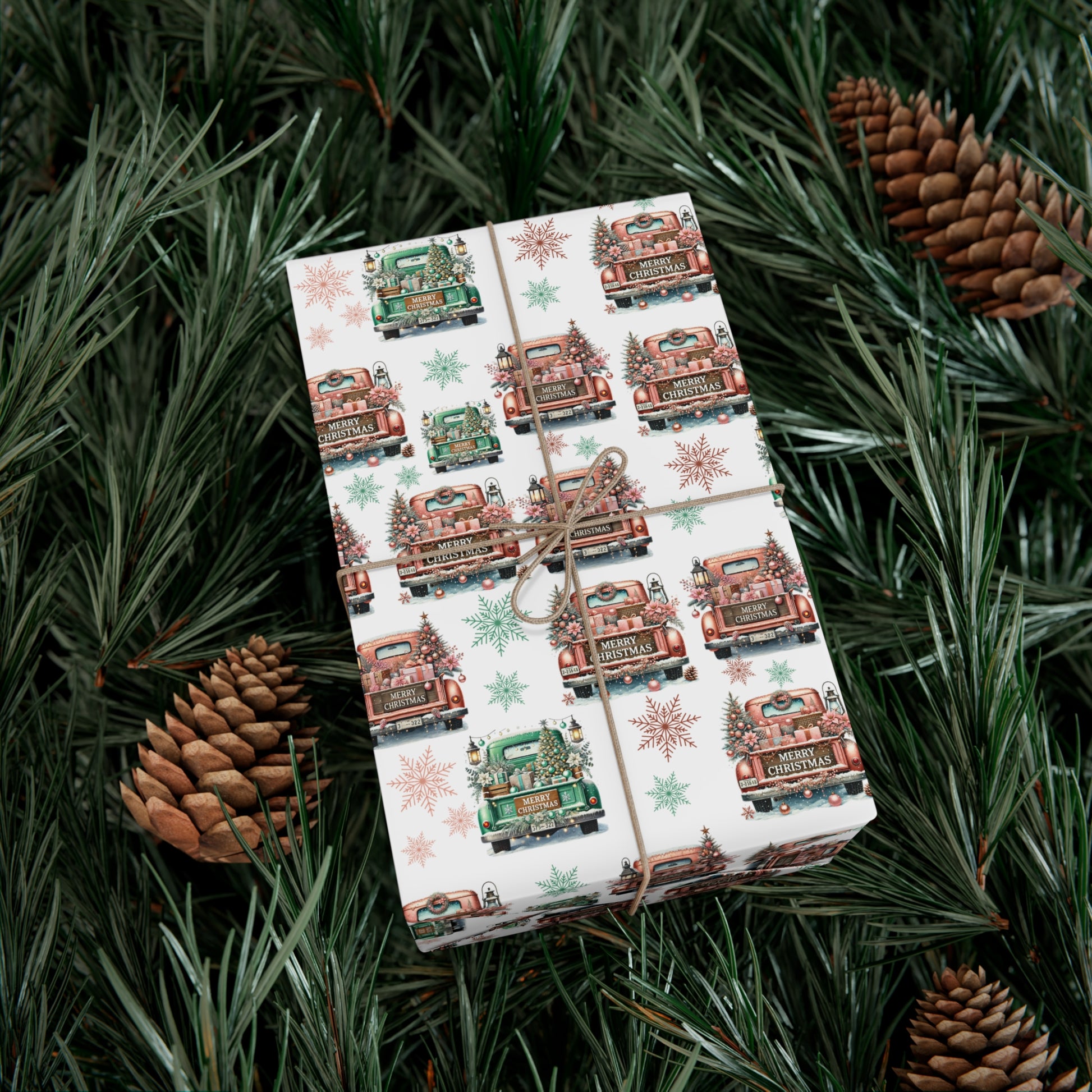 Charming Pink & Mint Green Christmas Pickup Gift Wrap Paper – Festive and Unique Holiday Wrapping, Perfect for Adding a Playful Touch to Your Gifts - MRSBYVALLE