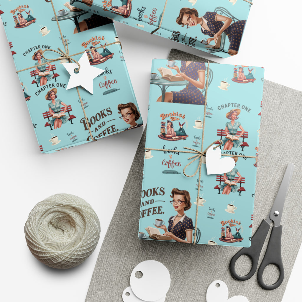 Retro Women Reading Books & Drinking Coffee Wrapping Paper Vintage-Inspired Gift Wrap for Book Lovers & Coffee Enthusiasts Perfect for Christmas Gifts and Special Occasions - MRSBYVALLE
