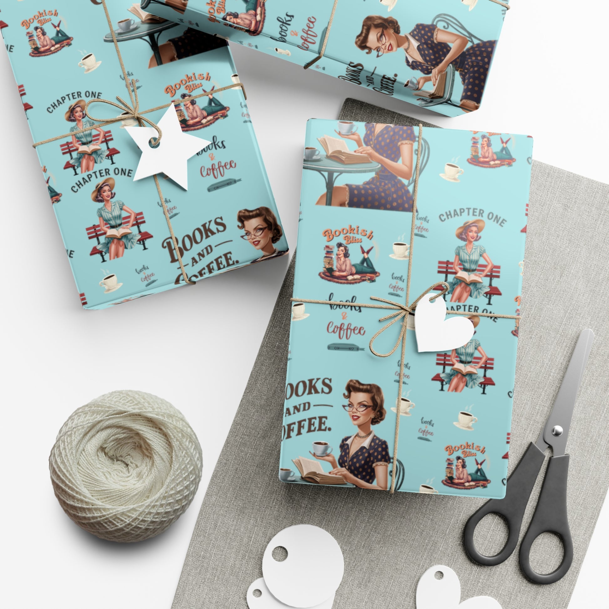 Retro Women Reading Books & Drinking Coffee Wrapping Paper Vintage-Inspired Gift Wrap for Book Lovers & Coffee Enthusiasts Perfect for Christmas Gifts and Special Occasions - MRSBYVALLE