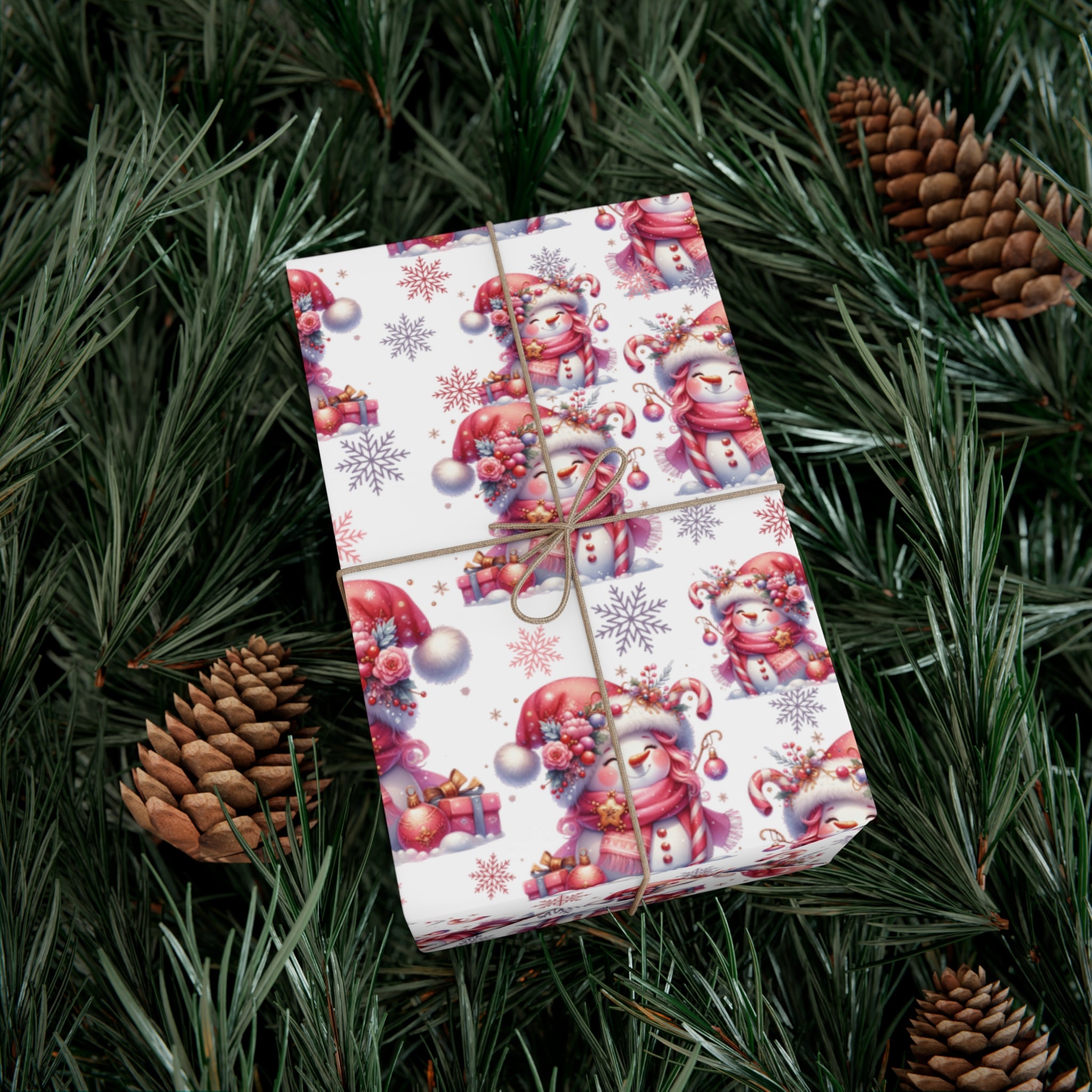 Pink Christmas Snow People Theme Wrapping Paper Vintage-Inspired Gift Wrap Perfect for Christmas Gifts and Special Occasions, Moms Gift - MRSBYVALLE