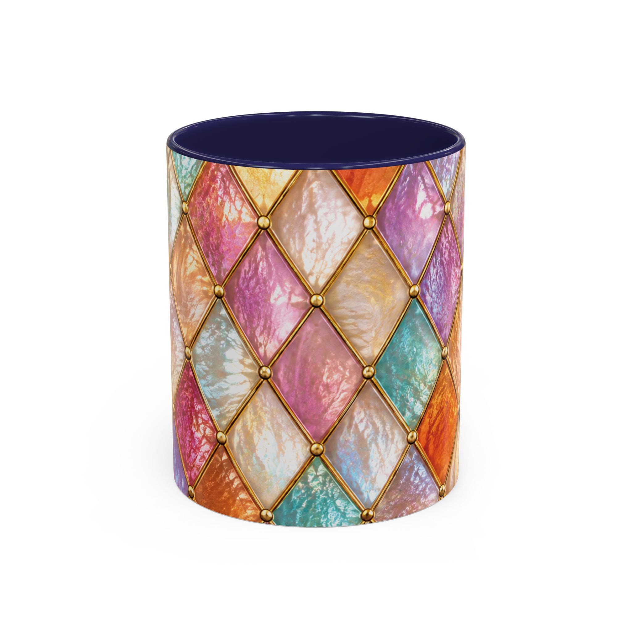 Colorful Jewel-Quilt Accent Coffee Mug — Vibrant Stained-Glass Pattern (11/15oz) Gift for her