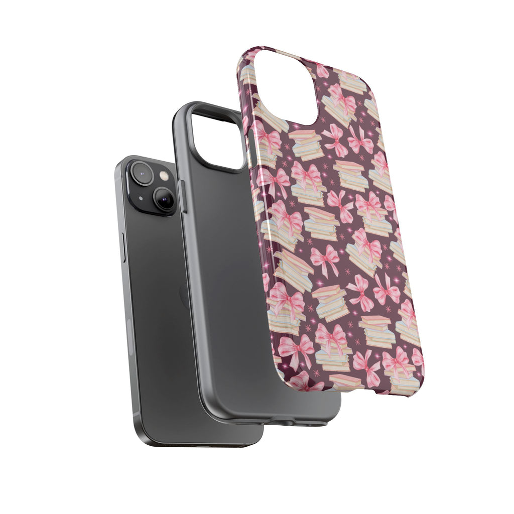 Coquette Pink Bows & Books Phone Case for iPhone 16 15 14 13 12  21 23 Samsung, and Pixel | Stylish Protective Cover Gift for Her Perfect for Floral Lover