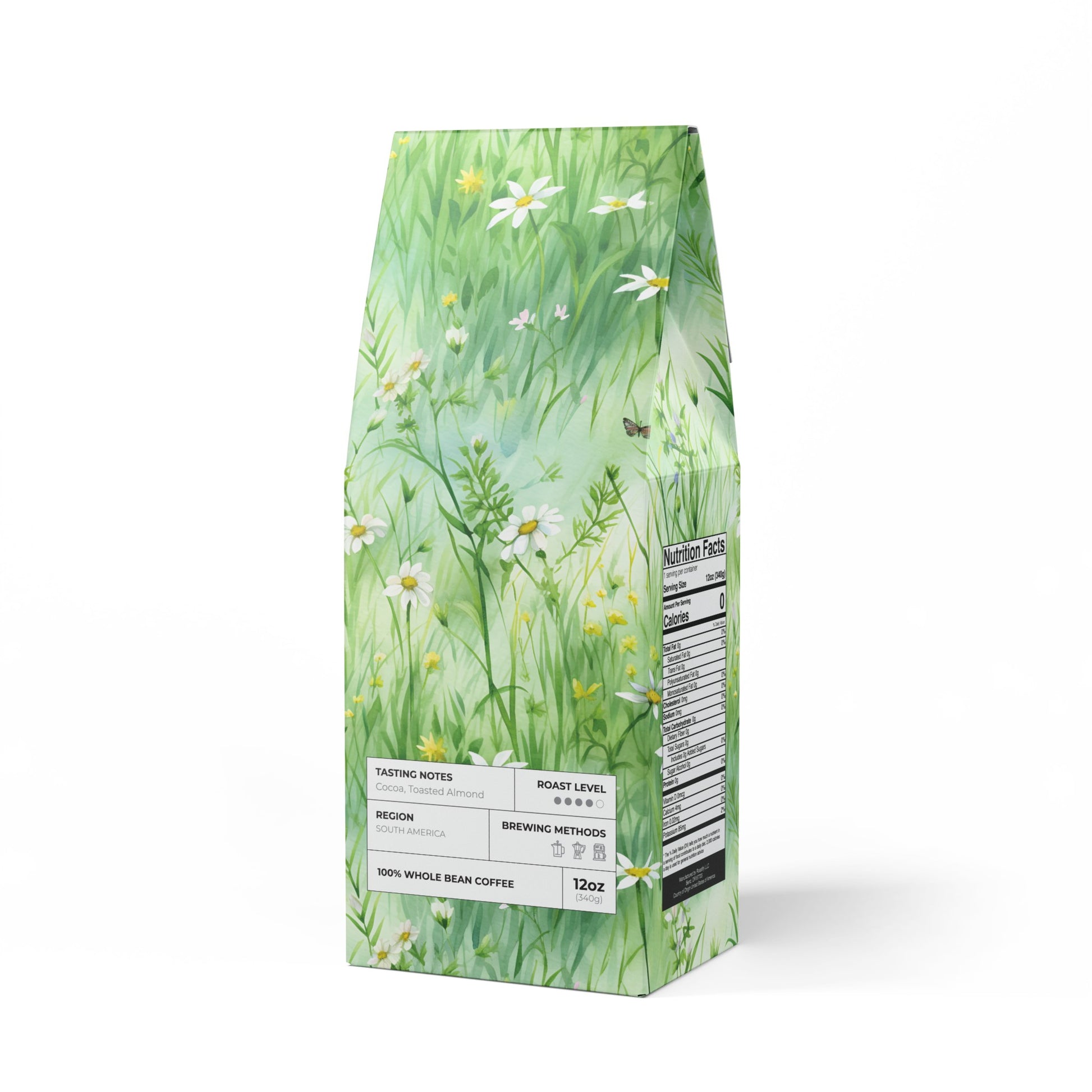 Beautiful Watercolor Grassing Daisy Coffee with Light Green Background Perfect for Coffee Lovers, Unique Gifts, Medium-Dark Roast with Toasted Nut Cocoa Notes Serene Modern Cascades Blend Medium-Dark Roast Coffee Fun Design | Gift for Mom - MRSBYVALLE