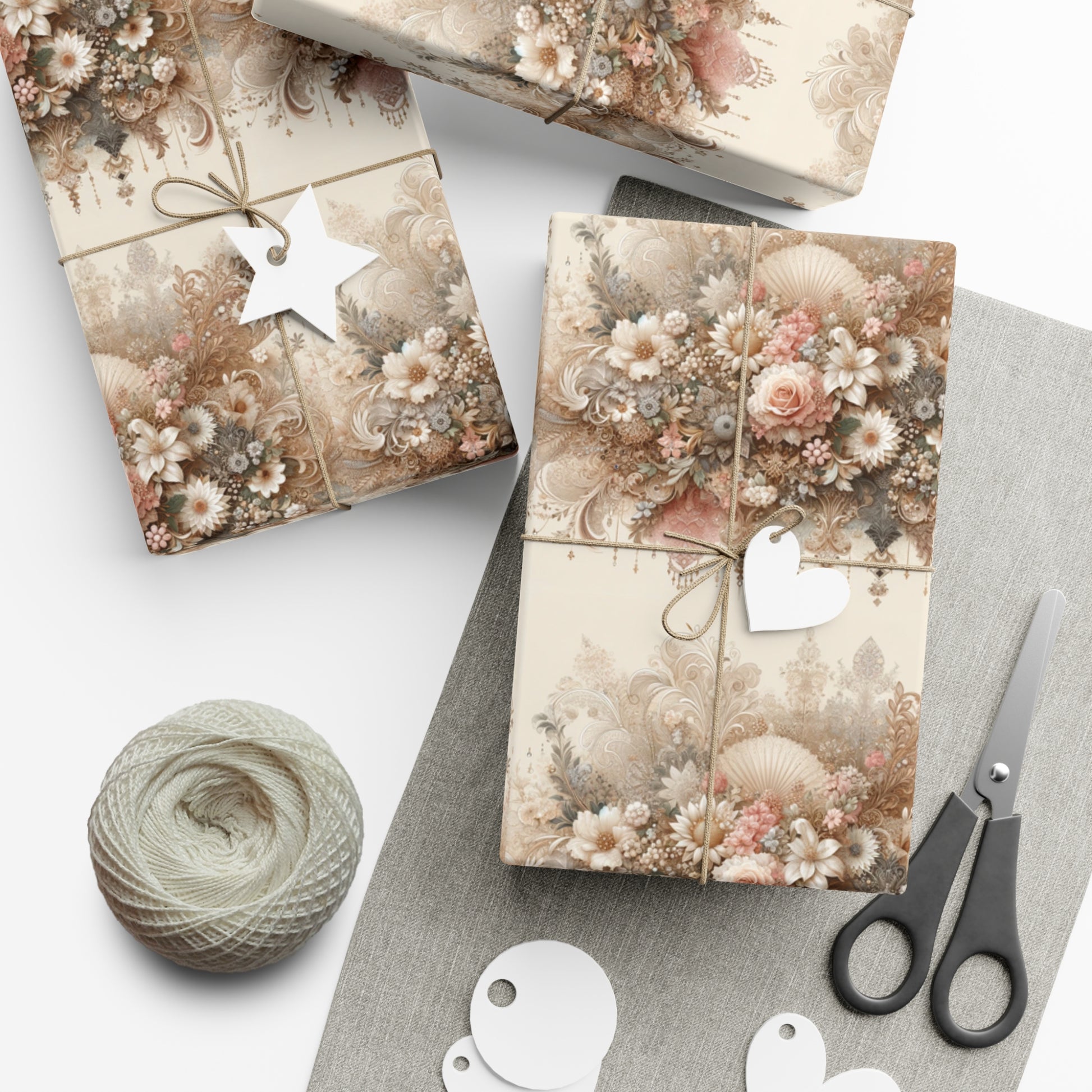 Elegant Vintage Lace Floral Symphony Timeless Wrapping Paper Perfect for Weddings, Bridal & Baby Showers Eco-Friendly, All Occasion.