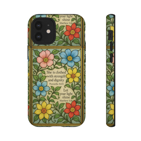 Pastel Floral Stained Glass Bible Verse Phone Case Christian Affirmation, Soft Faith Design, iPhone Samsung Google, Inspirational Gift for HerGift for Christians