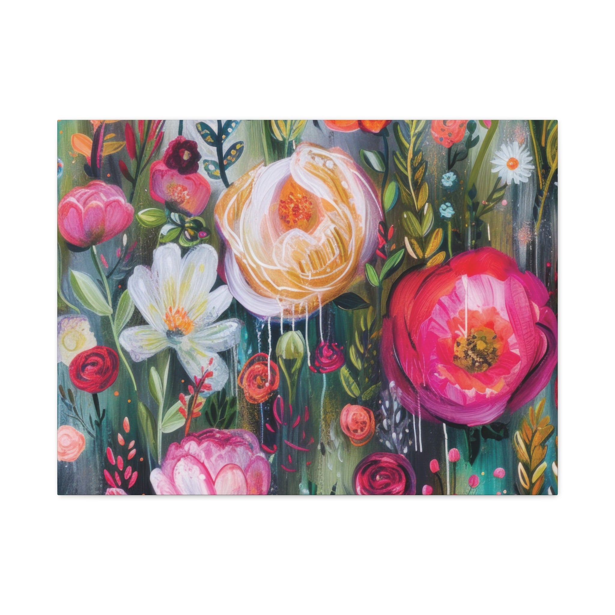 Watercolor Boho Floral Wall Art Matte Canvas Stretched, Vibrant Botanical Design, Perfect for Living Room, Bedroom, or Office Decor, Adds a Stylish Touch to Any Space - MRSBYVALLE