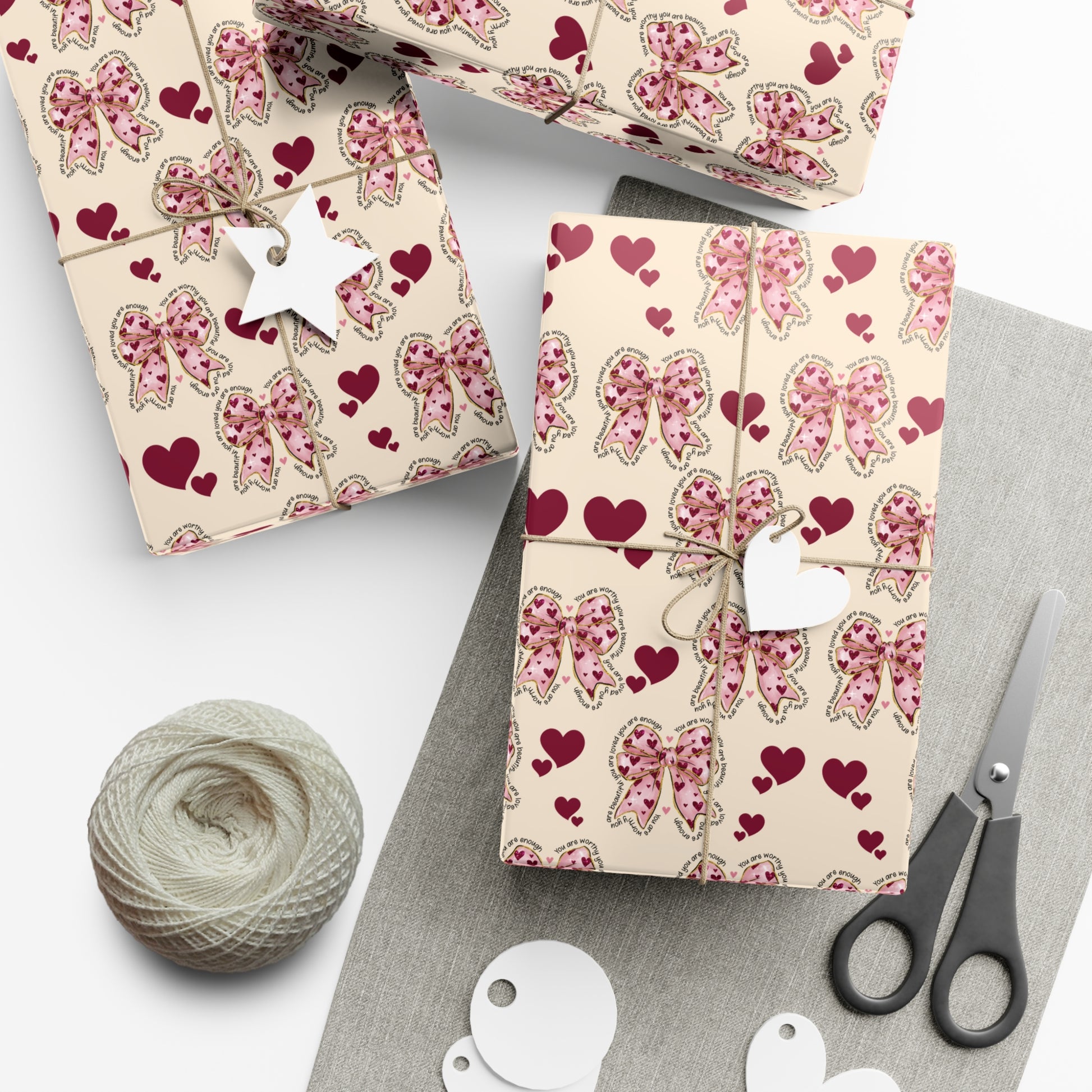 Charming Hearts & Pink Bows Wrapping Paper Elegant Gift Wrap for Any Occasion | Perfect for Birthdays, Anniversaries, and Special Celebrations Gift for Her - MRSBYVALLE