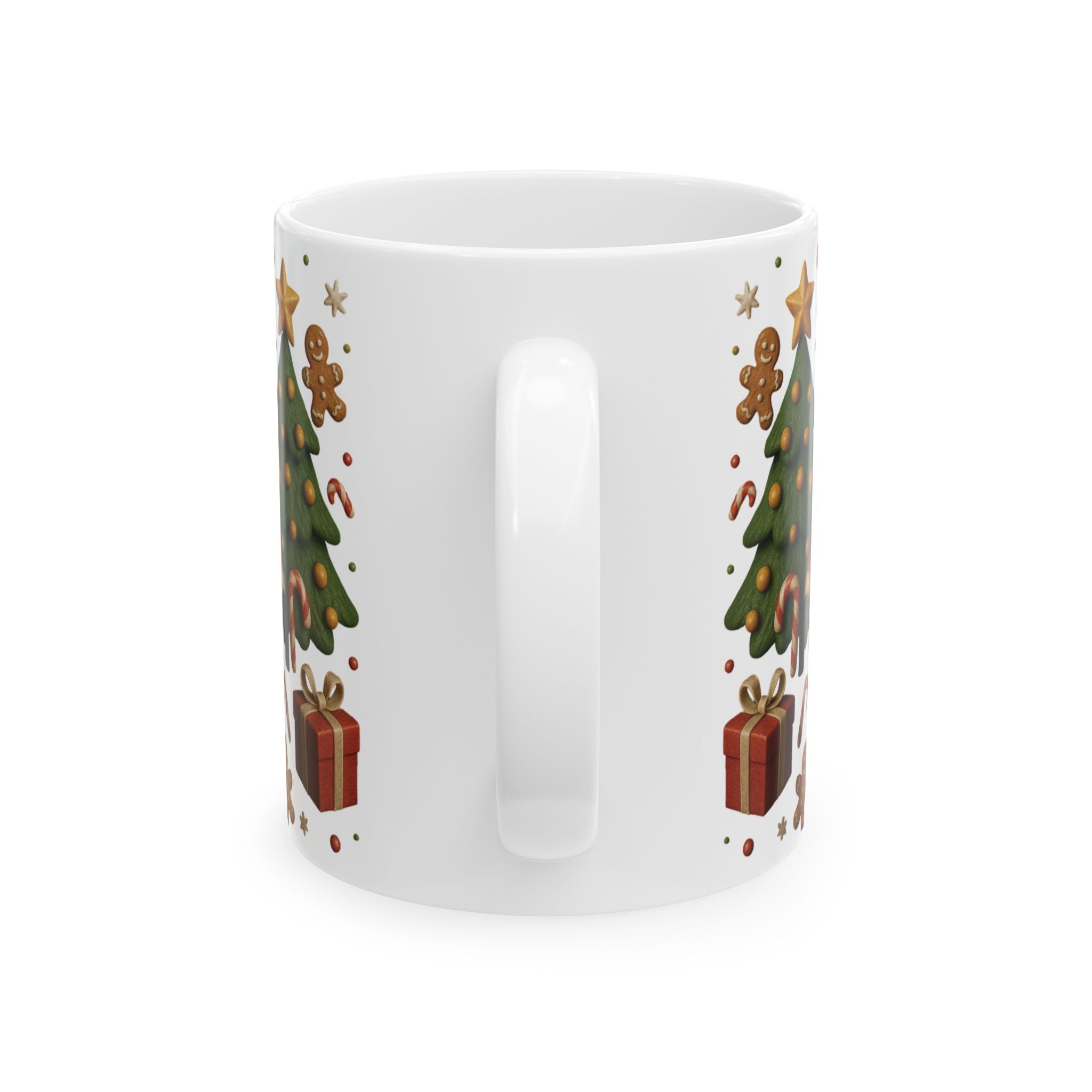 Santa & Tree Christmas Mug 11oz & 15oz Holiday Cup with Gingerbread, Candy Canes, Gifts – Perfect for Cocoa, Coffee, or Winter Mornings