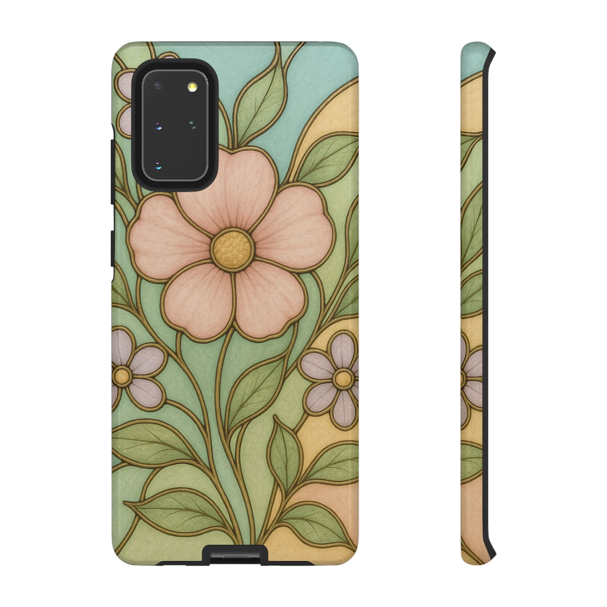 Pastel Pink, Yellow Stain Glass Illusion Floral Phone Case  Romantic Cottagecore Aesthetic, Soft Botanical Design, Protective Gift for Her, Fits iPhone & Samsung Models