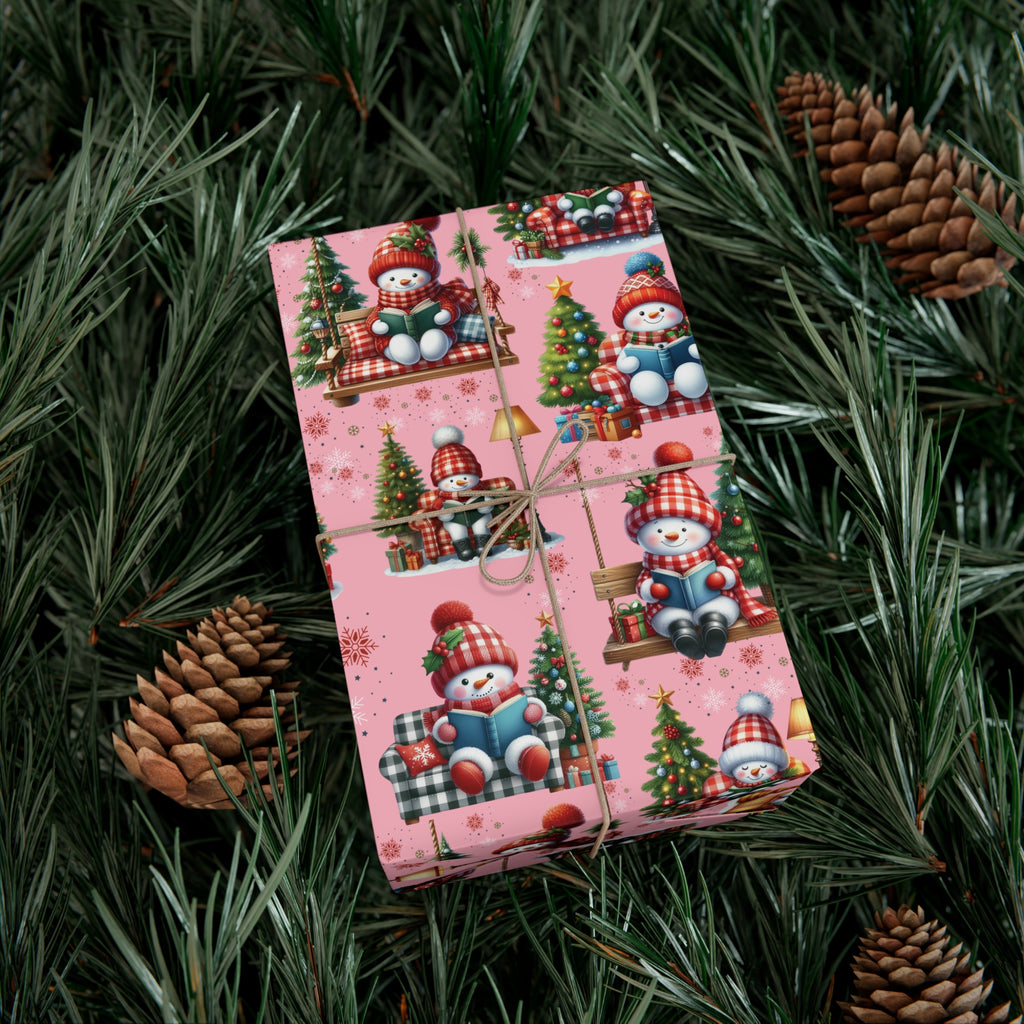 Pink Christmas Snowman Wrapping Paper with Adorable Pink Bows Perfect for Whimsical Christmas Gift Wrap | Festive Holiday Present Wrapping Sheets - MRSBYVALLE