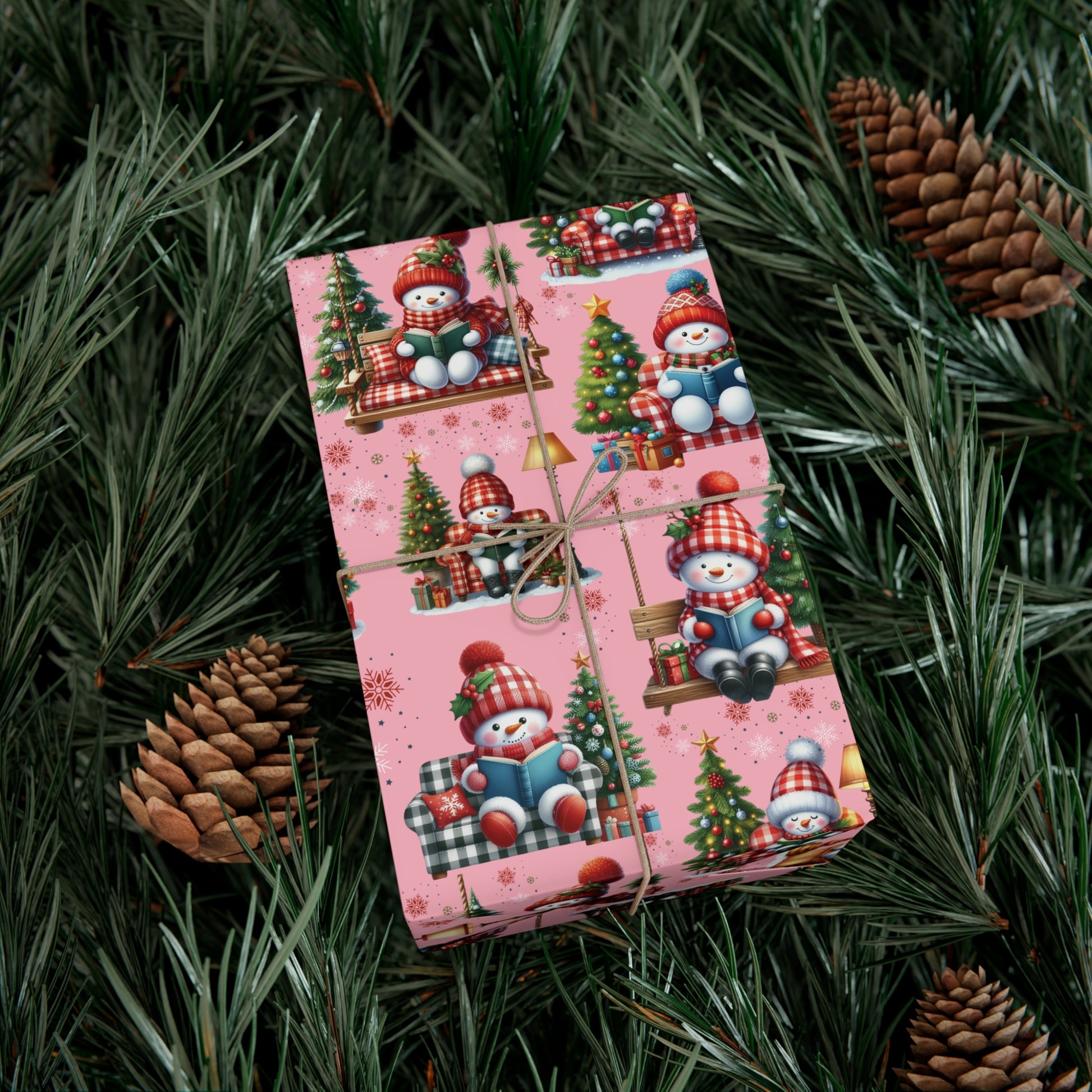 Pink Christmas Snowman Wrapping Paper with Adorable Pink Bows Perfect for Whimsical Christmas Gift Wrap | Festive Holiday Present Wrapping Sheets - MRSBYVALLE
