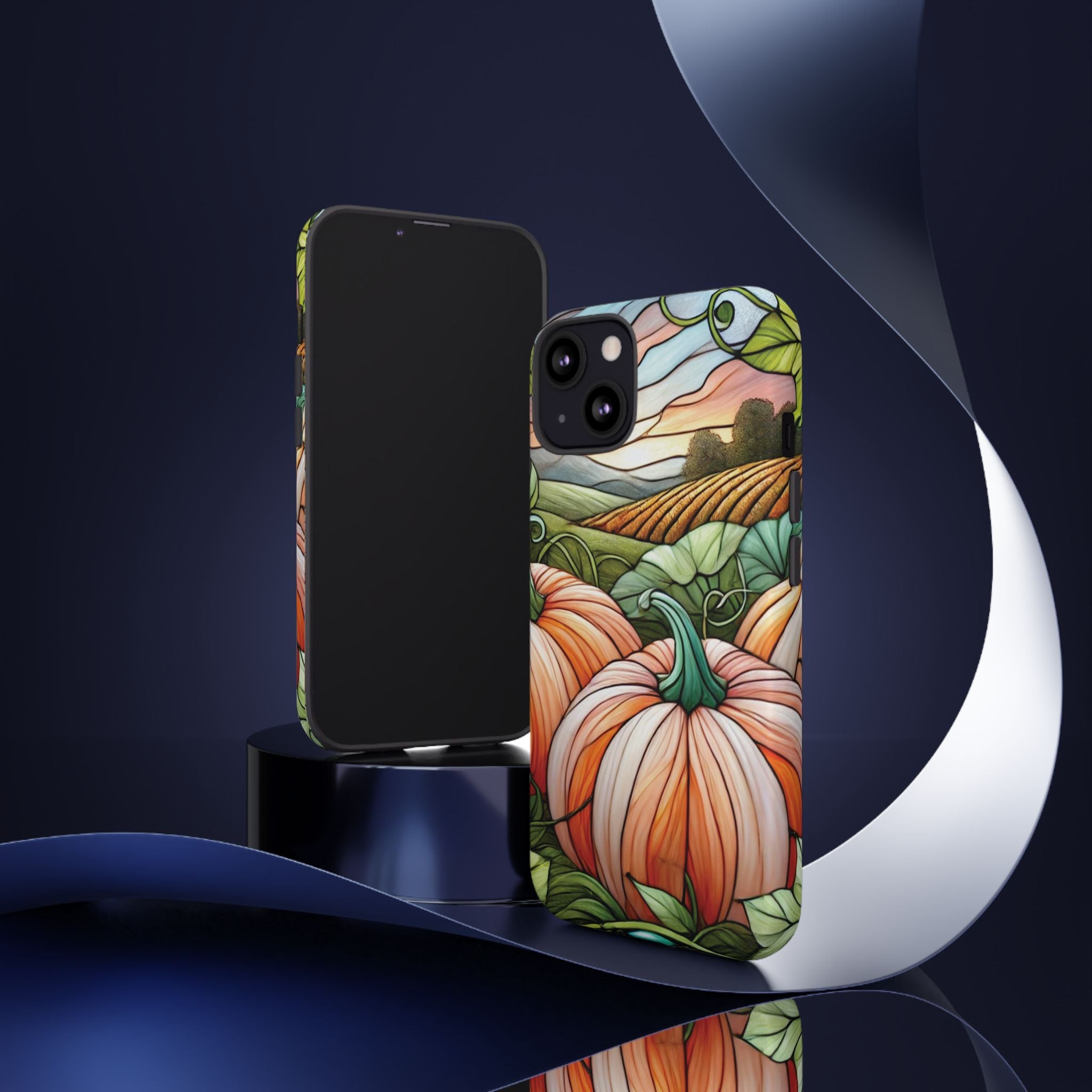 Pumpkins Phone Case Fall Faux Stained-Glass Thanksgiving Cover Pumpkin Lovers Gift for Galaxy S 24 23 22 21 Pixel 5 6 7 8 iPhone 17 , 16 15 14 13 12 Samsung iPhone Samsung Gift for Her