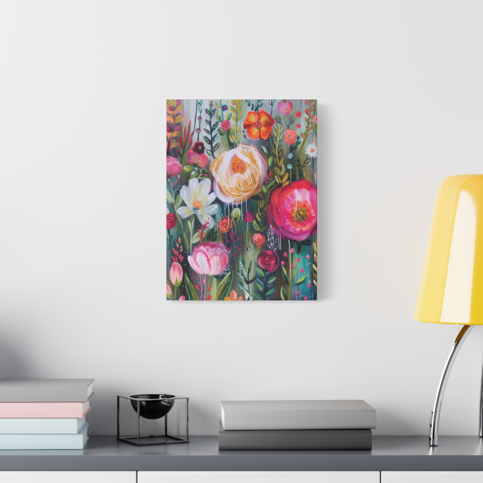 Watercolor Boho Floral Wall Art Matte Canvas Stretched, Vibrant Botanical Design, Perfect for Living Room, Bedroom, or Office Decor, Adds a Stylish Touch to Any Space - MRSBYVALLE