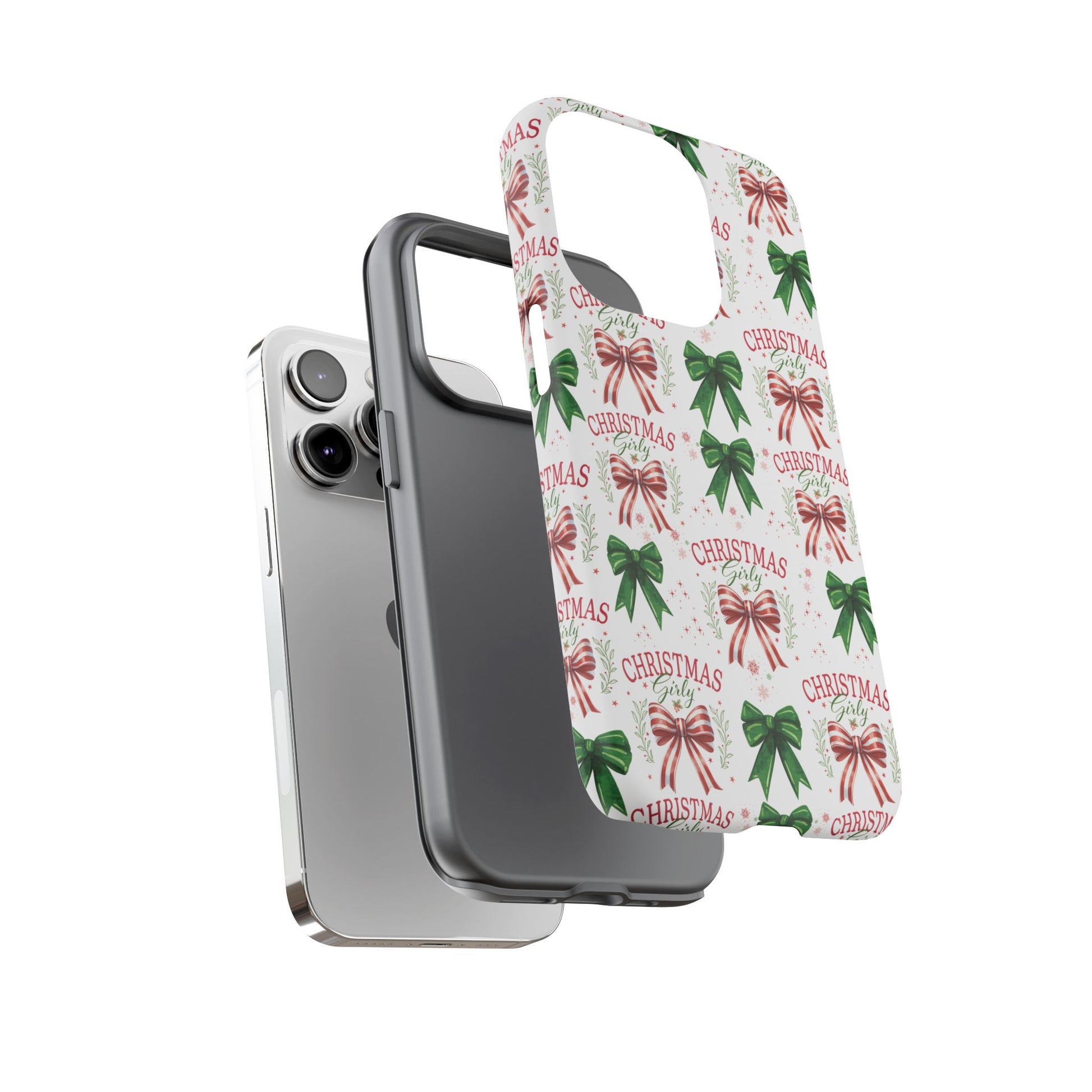 Girly Christmas Coquette Bows Pastel Phone Case for iPhone 17 16 15 23 Samsung, and Pixel | Stylish Protective Cover Gift for Her Perfect for Floral Lover