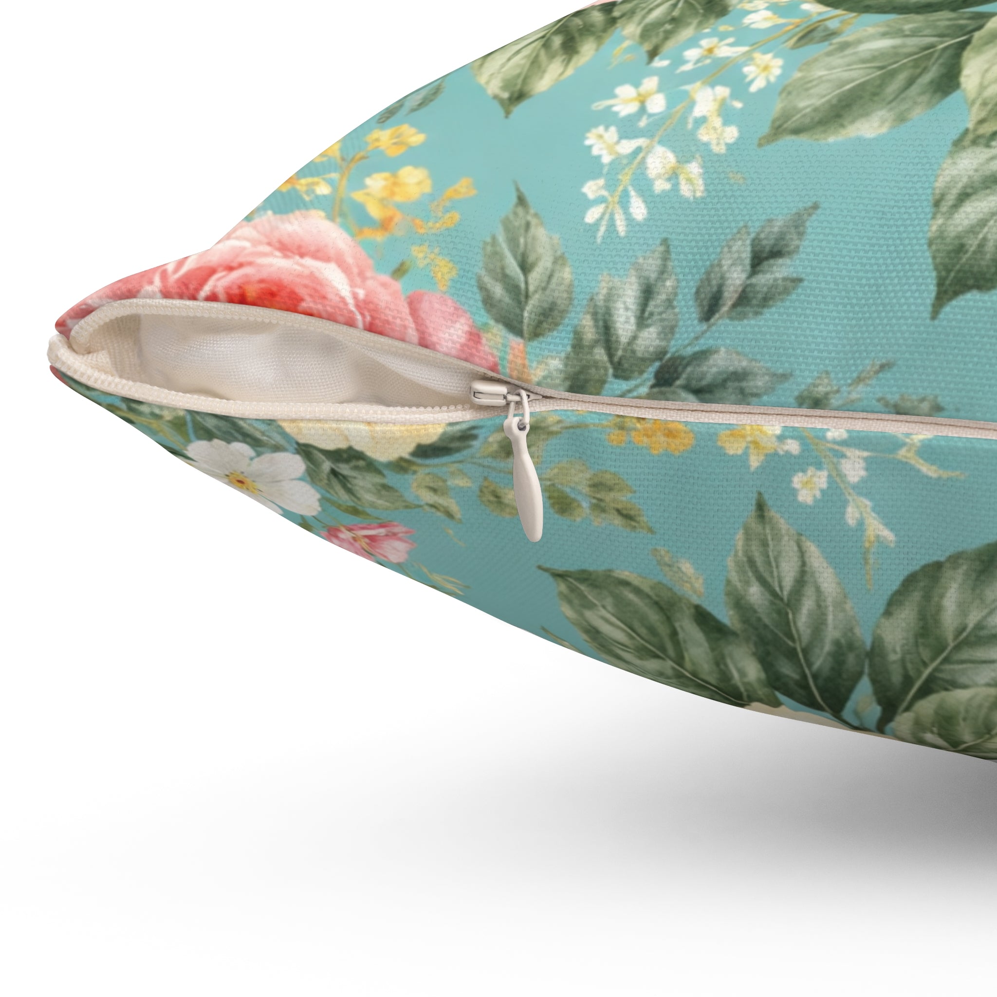 Floral Lagoon Roses Throw Pillow — Decorative Square Accent Cushion for Home & Office