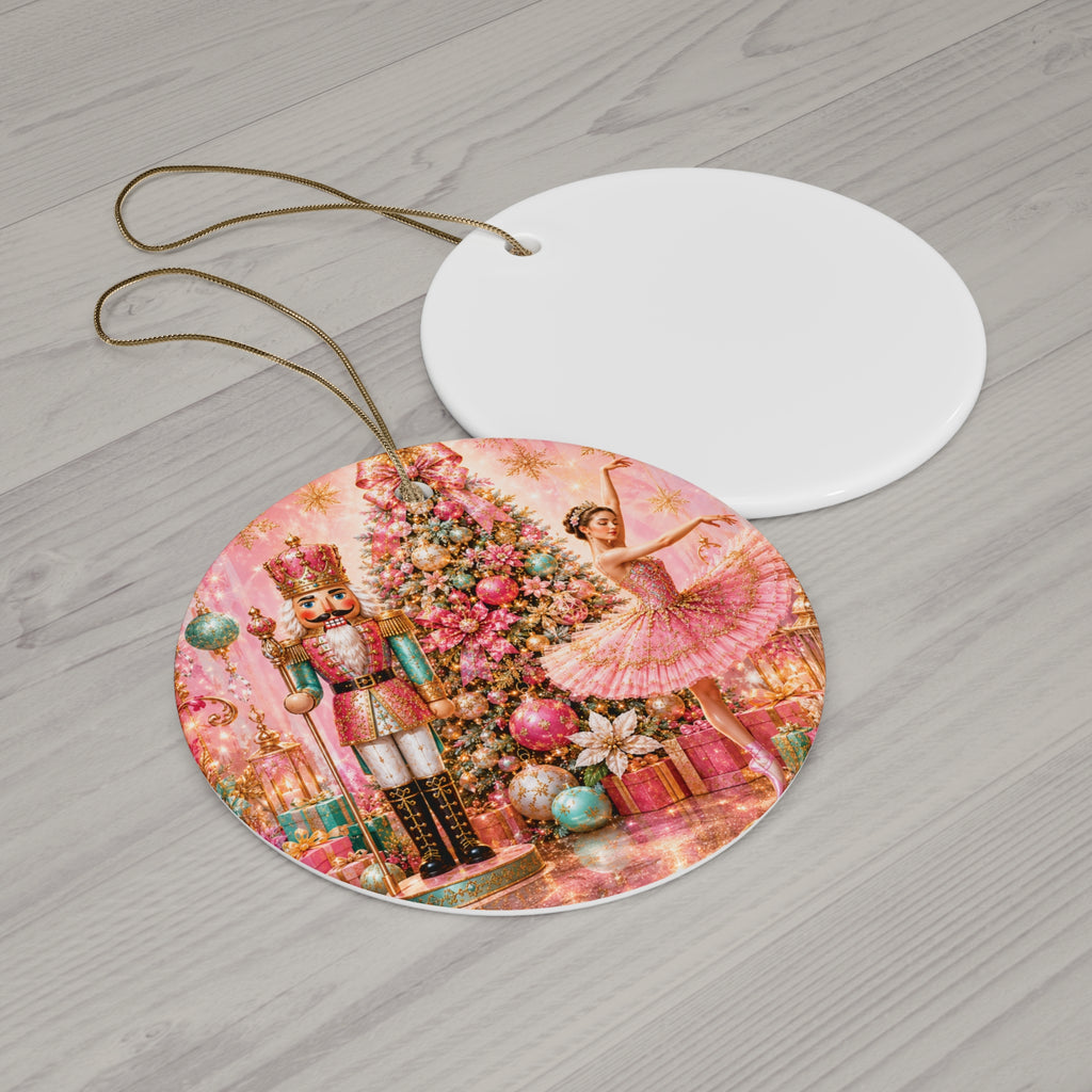 Nutcracker Ballet Ceramic Ornament — Pink Christmas Tree Holiday Decoration