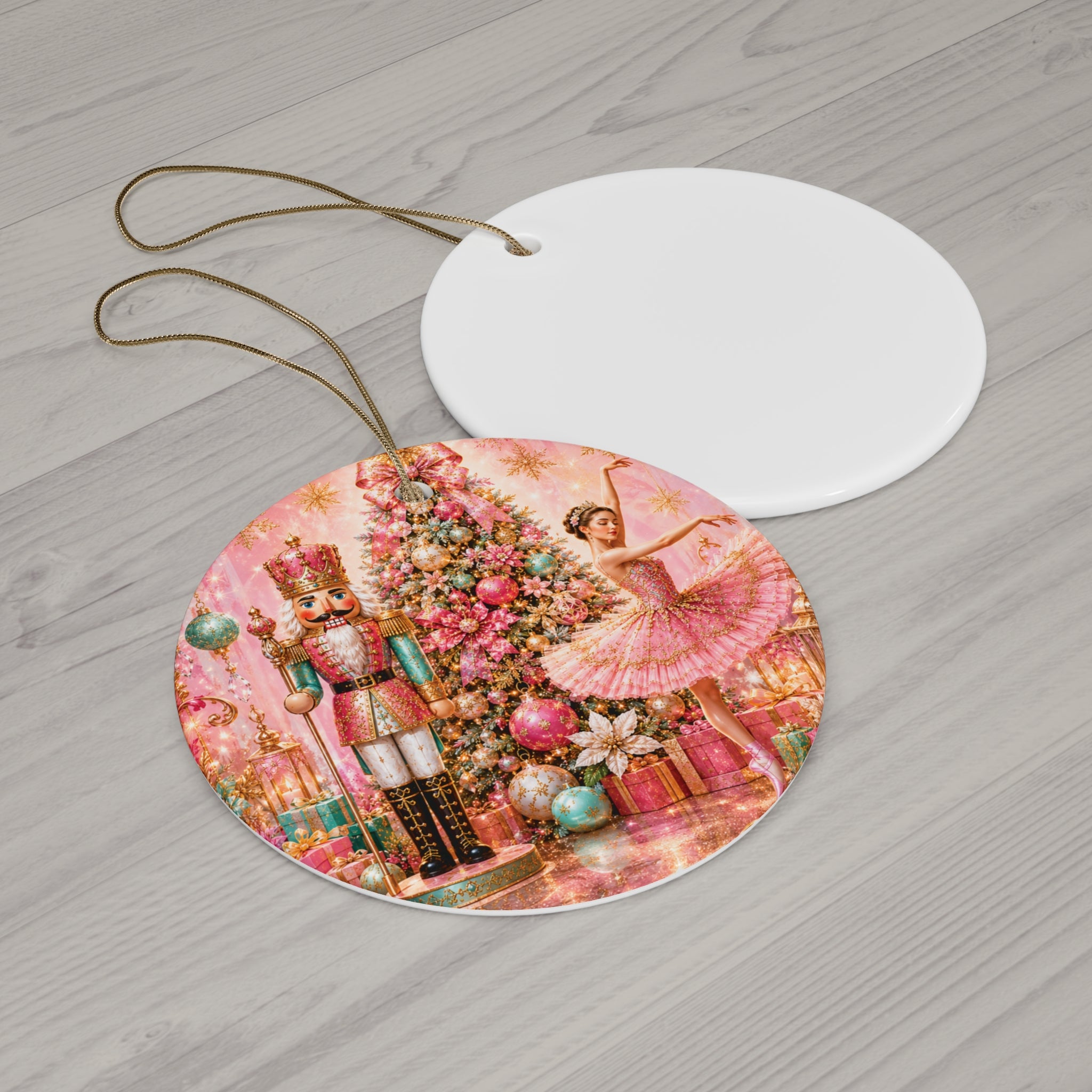 Nutcracker Ballet Ceramic Ornament — Pink Christmas Tree Holiday Decoration