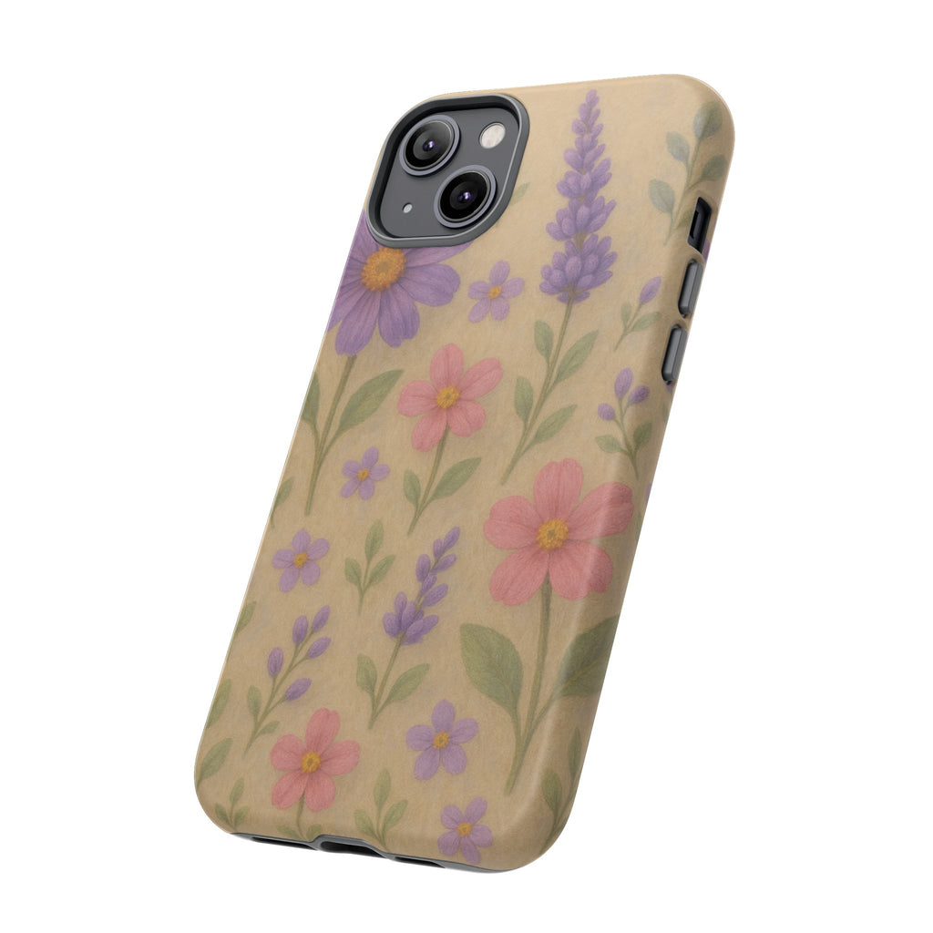 3D Illusion Wildflower Phone Case Cute Pastel Floral Design in Lavender, Pink, Mint Green – Aesthetic Protective Case for iPhone and  Android