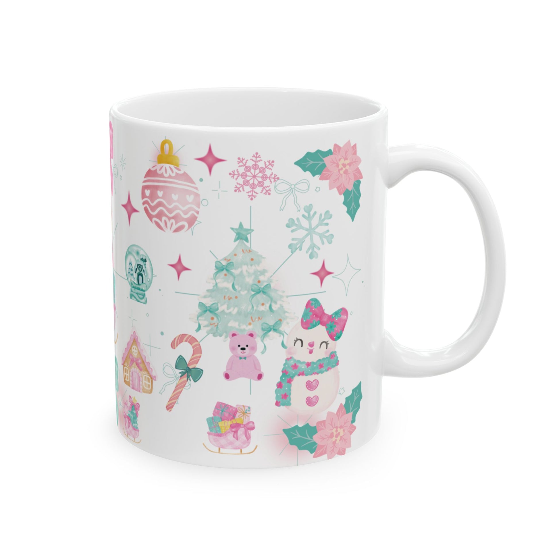 Glam Christmas Mug  Pink  Turquoise Holiday Coffee Cup, Festive Ceramic Mug in 11oz  15oz, Chic Gift for Hot Cocoa or Morning Lattes Mom