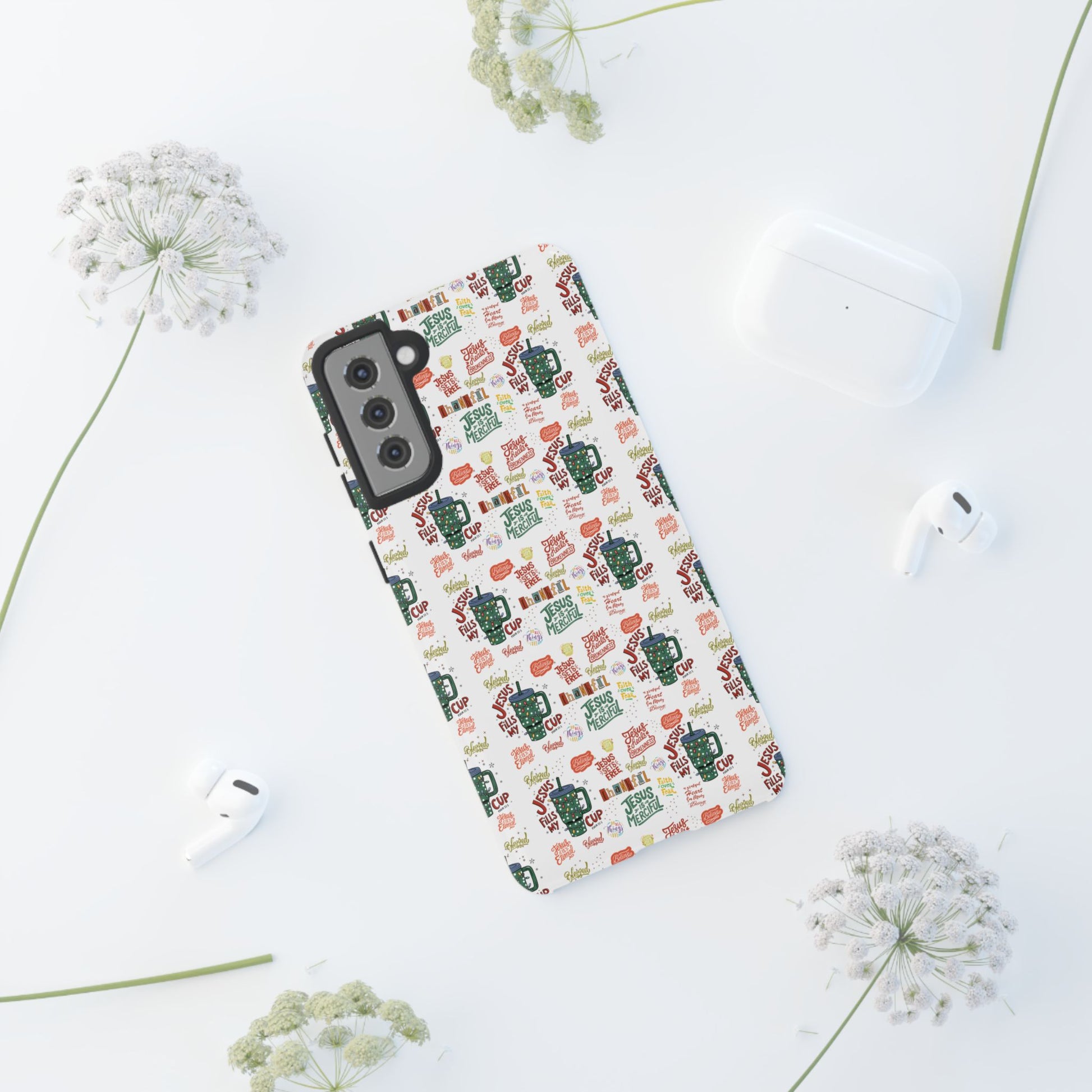 Jesus Fill My Cup Phone Case Cute Floral Design in Red, Pink, Blue – Aesthetic Protective Case for iPhone and  Android