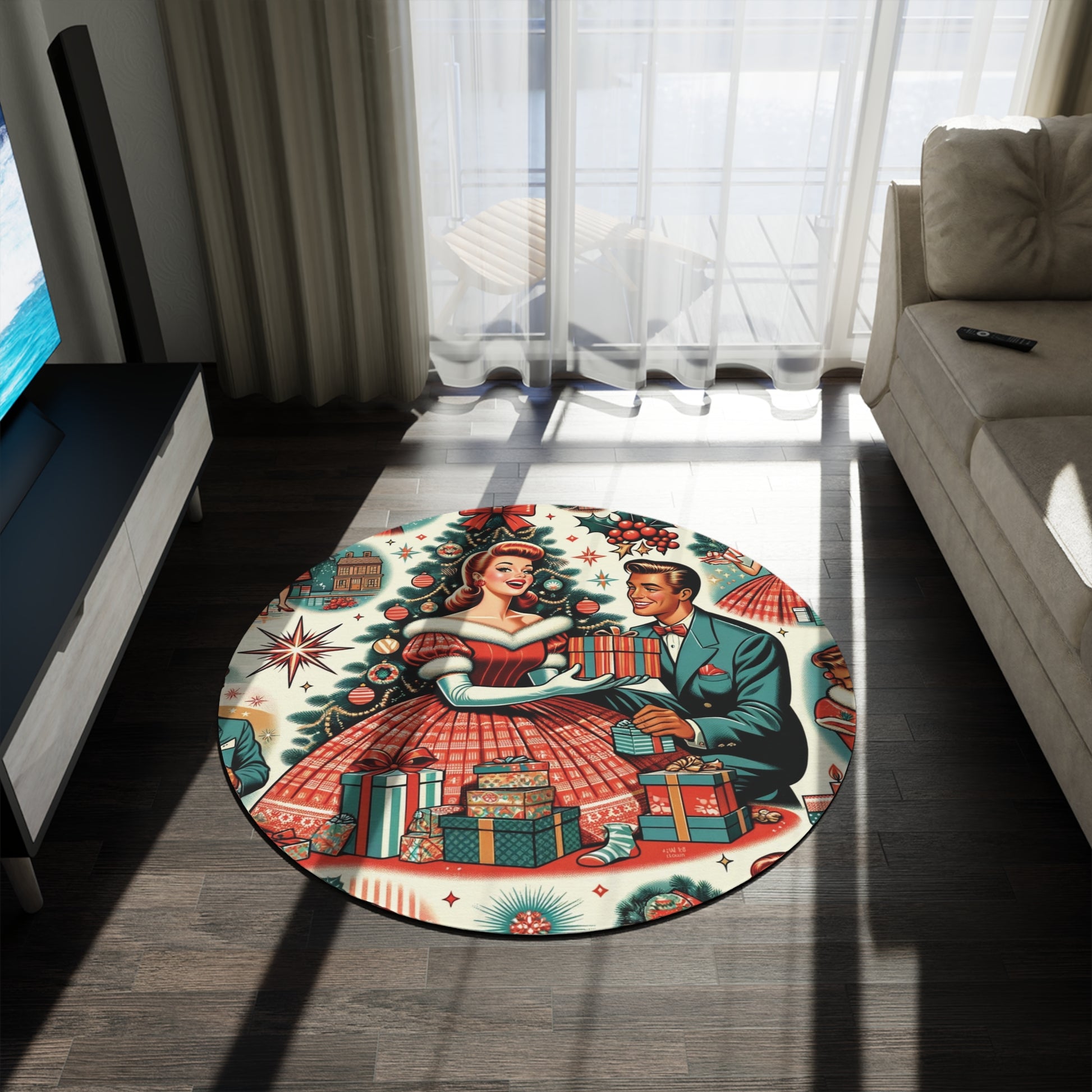 Mid-Century Mosaic Round Rug 50s Franciscan Starburst & Kitsch Charm Bedrooms, Hallways, and Home Offices Featuring Luxurious Design interior Livingroom - MRSBYVALLE
