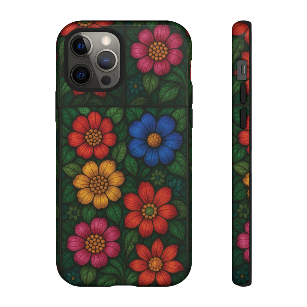 Coque de téléphone effet vitrail floral lumineux Art abstrait coloré, Étui de protection esthétique pour iPhone, Samsung et Google, Idée cadeau unique pour maman