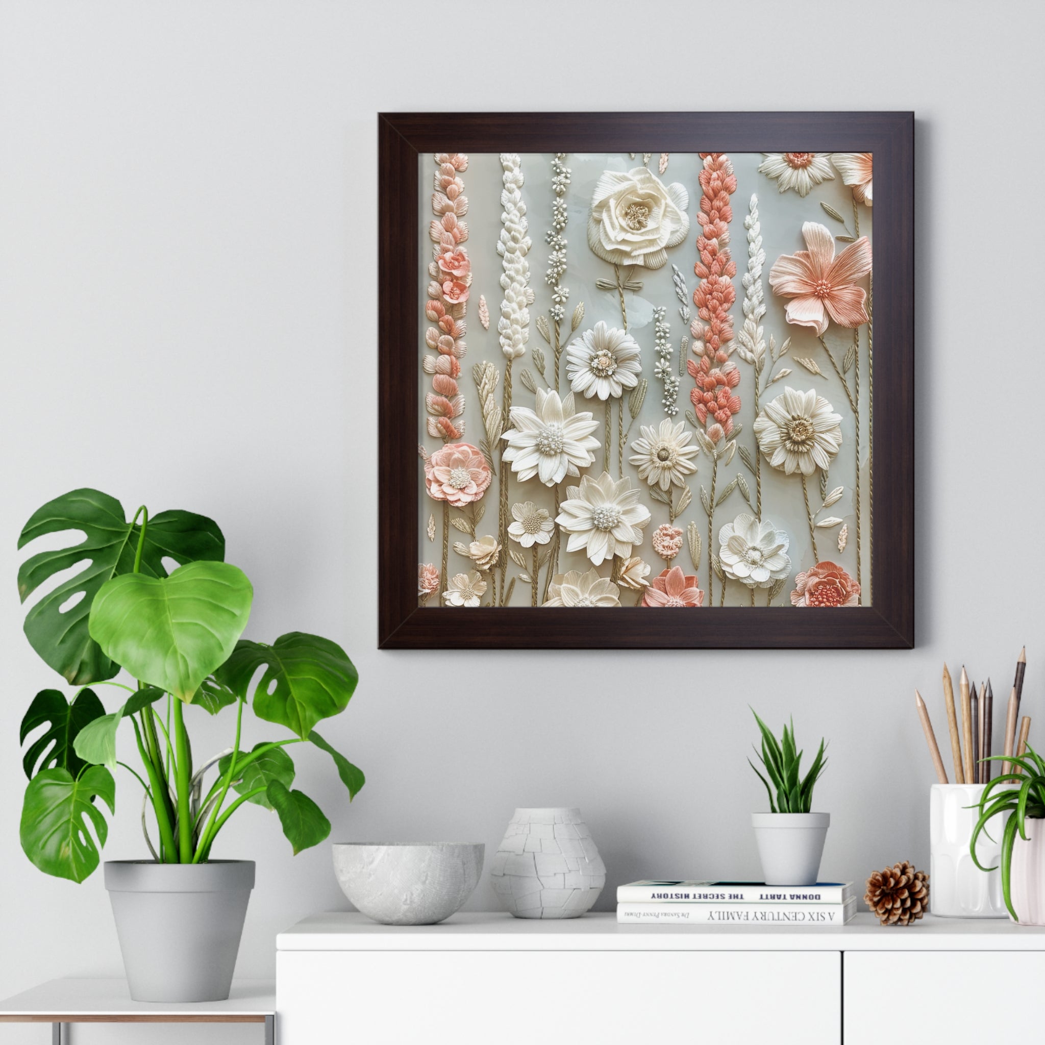 Delicate Pastel Floral Wall Art Captivating Blossom Patterns in Soft Hues and Elegant Home Décor Perfect for Living Rooms, Bedrooms, and Cozy Corners Encased in Black, White, or Walnut Frames with Durable Ready to Hang  Timelessly Crafted. - MRSBYVALLE