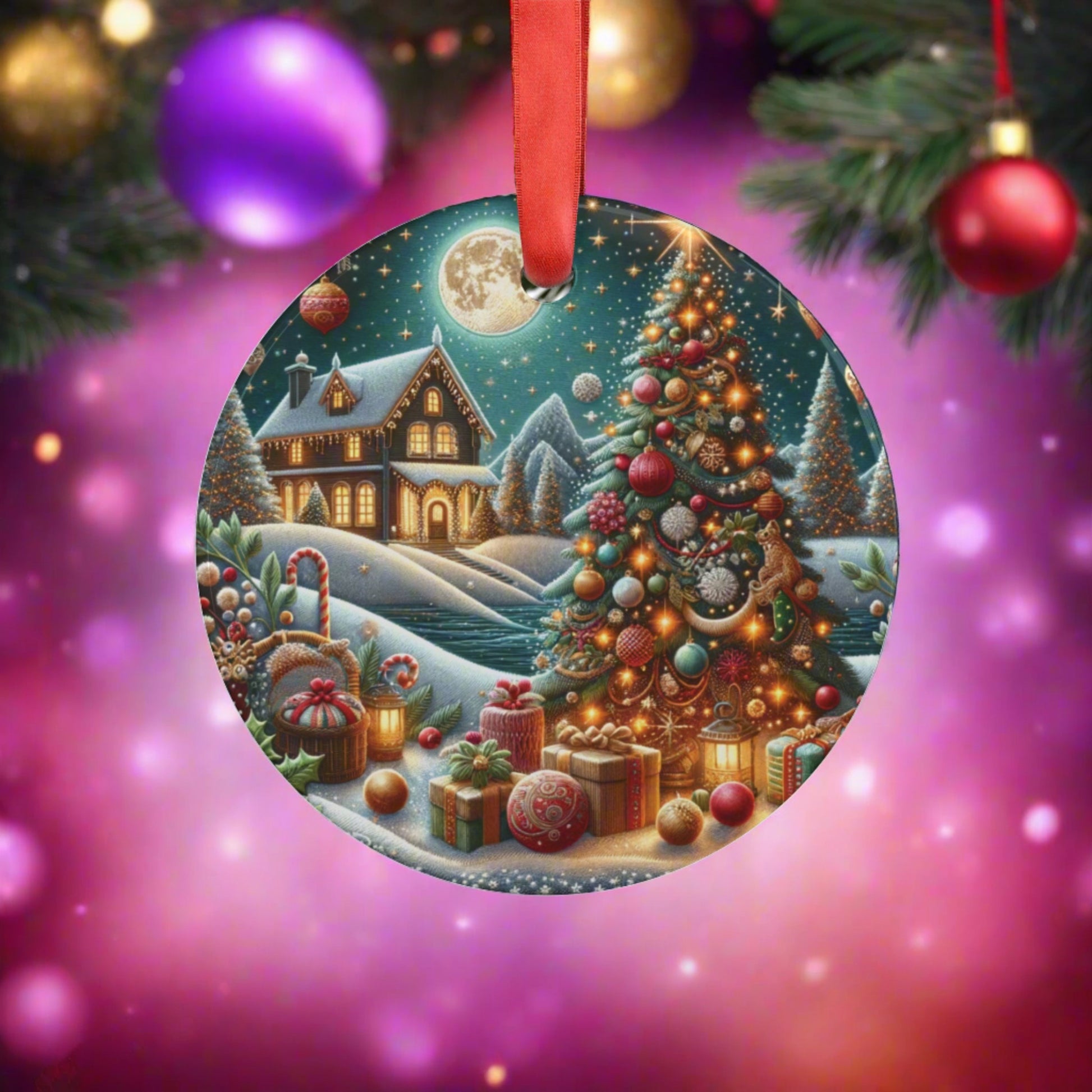 Christmas Acrylic Ornament Elegant Design Ornament with Ribbon Perfect Christmas Decoration | Durable Holiday Keepsake | Charming Winter Design | Ideal for Tree Trimming and Gift Giving - MRSBYVALLE