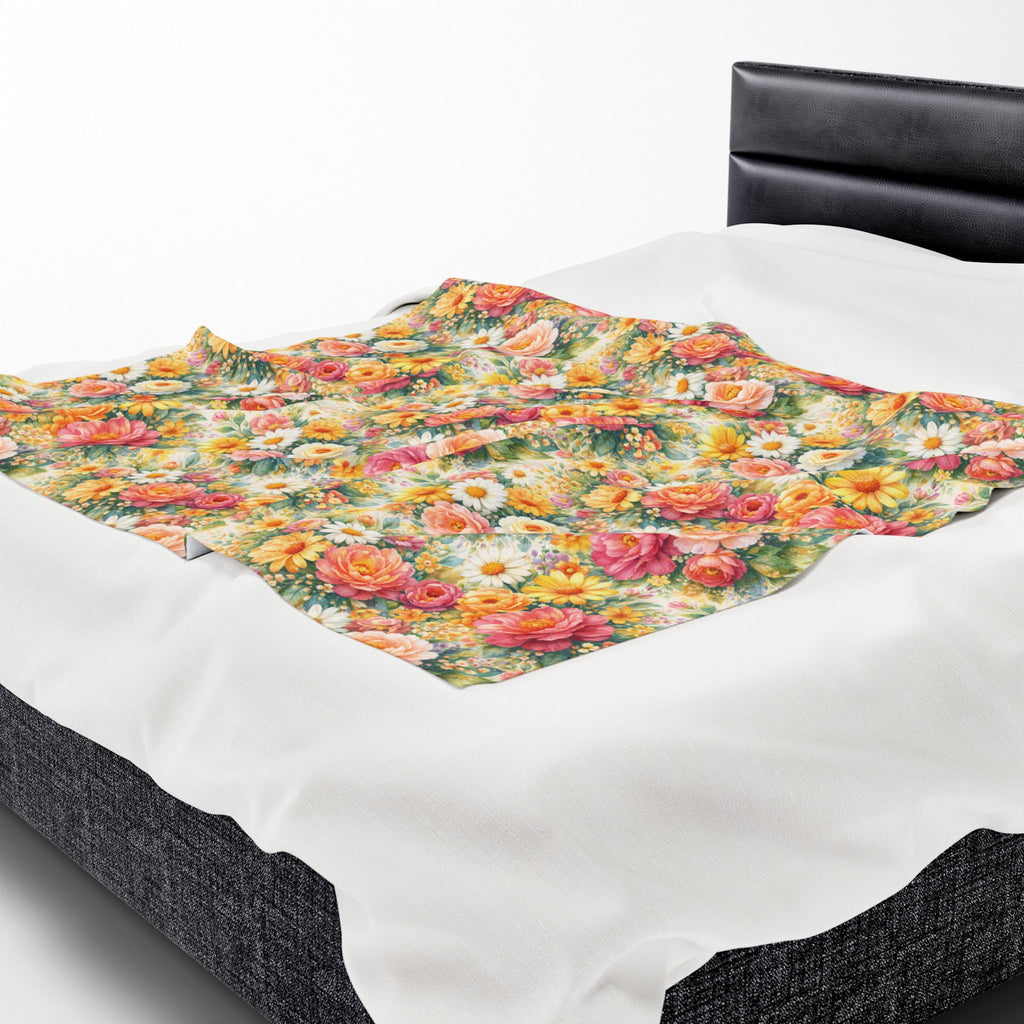 Couverture polaire en velours floral éclatant — Jeté floral esthétique en Minky