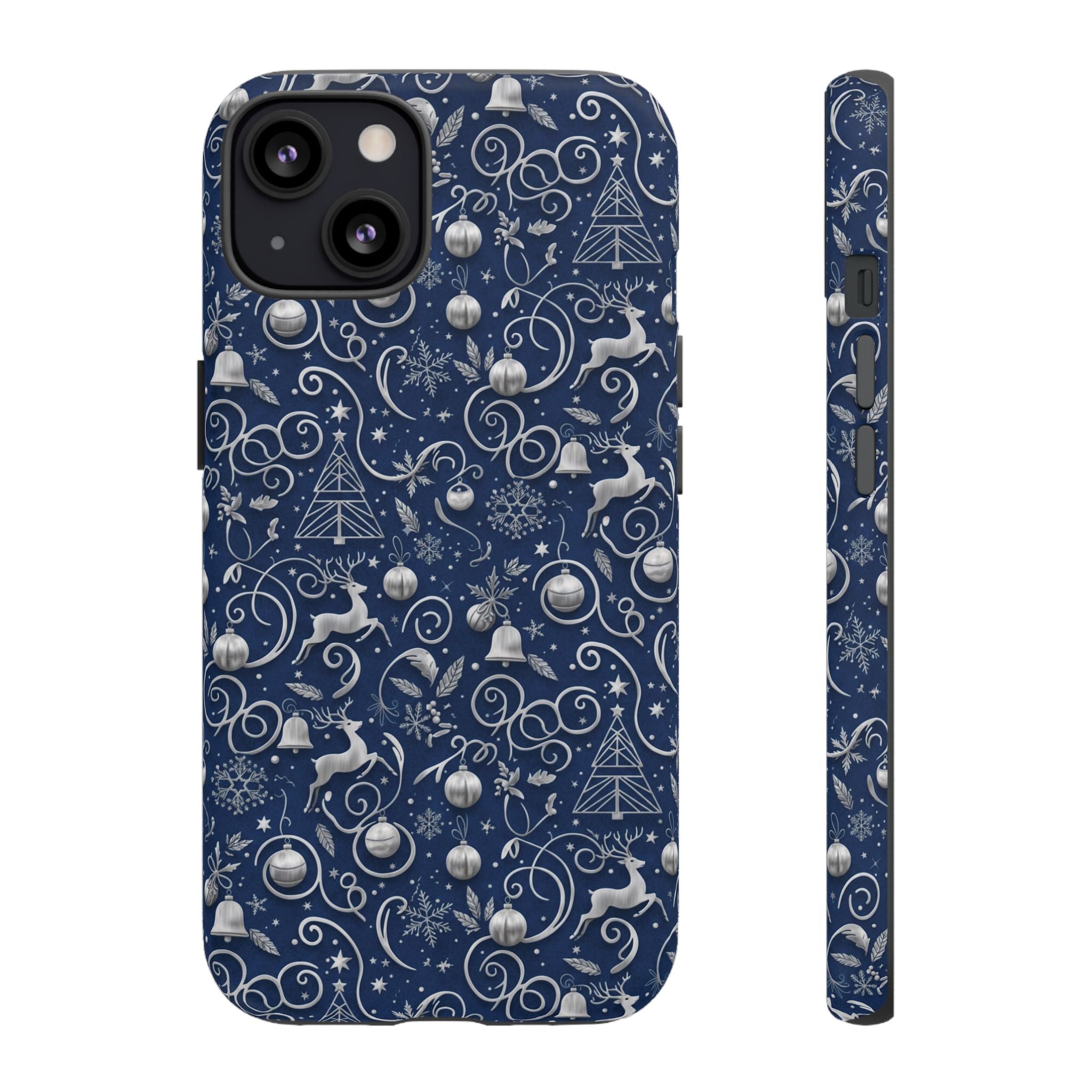 Blue & Silver Christmas Phone Case – Holiday Sparkle Design for iPhone 17, All iPhones & Galaxy | MRSBYVALLE Gift for Her