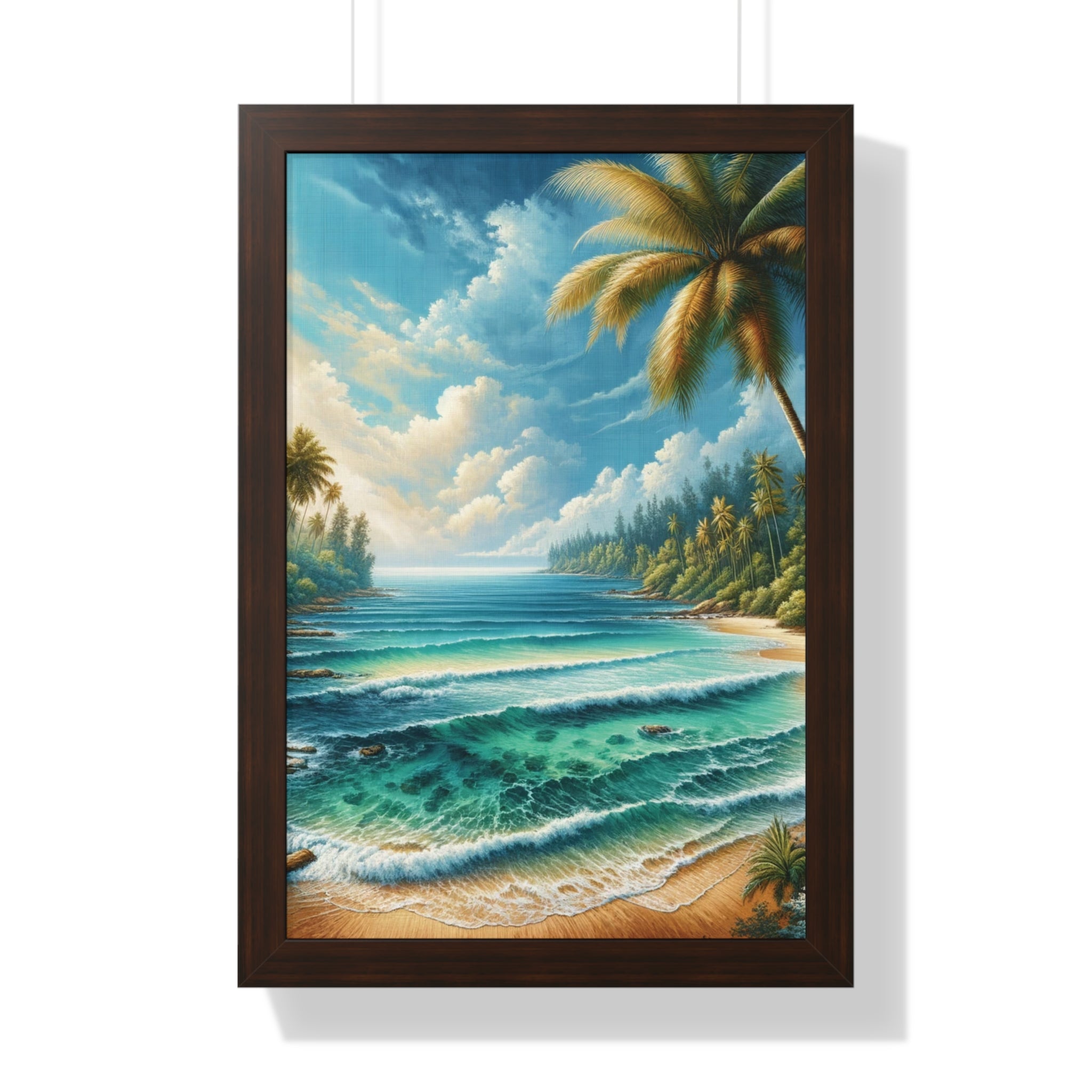 Coastal Bliss Ocean Beach View Framed Canvas Wall Art for Home Decor Framed Canvas Print Wall Art Classic Encased in Black, White, or Walnut Frames with Durable Acrylic Protection Ready to Hang  Timelessly Crafted..