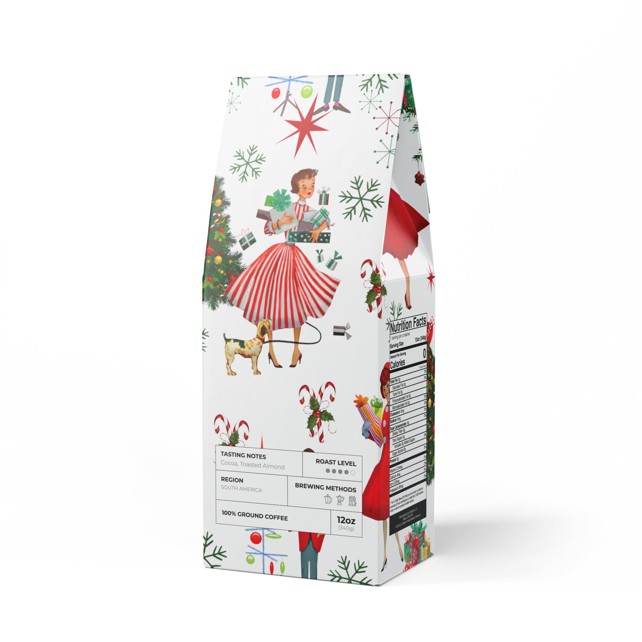 1950 Vintage Decorative Coffee Retro Christmas Design Coffee with Light Green Background Perfect for Coffee Lovers, Unique Gifts, Medium-Dark Roast with Toasted Blend Medium-Dark Roast Coffee | Gift for Mom - MRSBYVALLE