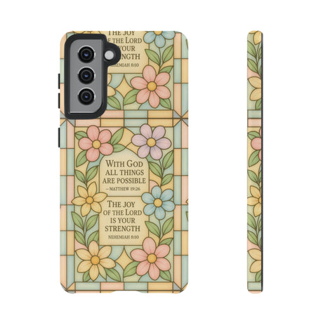 Pastel Stained Glass Bible Verse Phone Case Christian Affirmation Cover, Soft Geometric Design, iPhone Samsung Google, Faith Gift for Her Bible Verse or Affirmation | Protective, Inspirational Gift for Christians