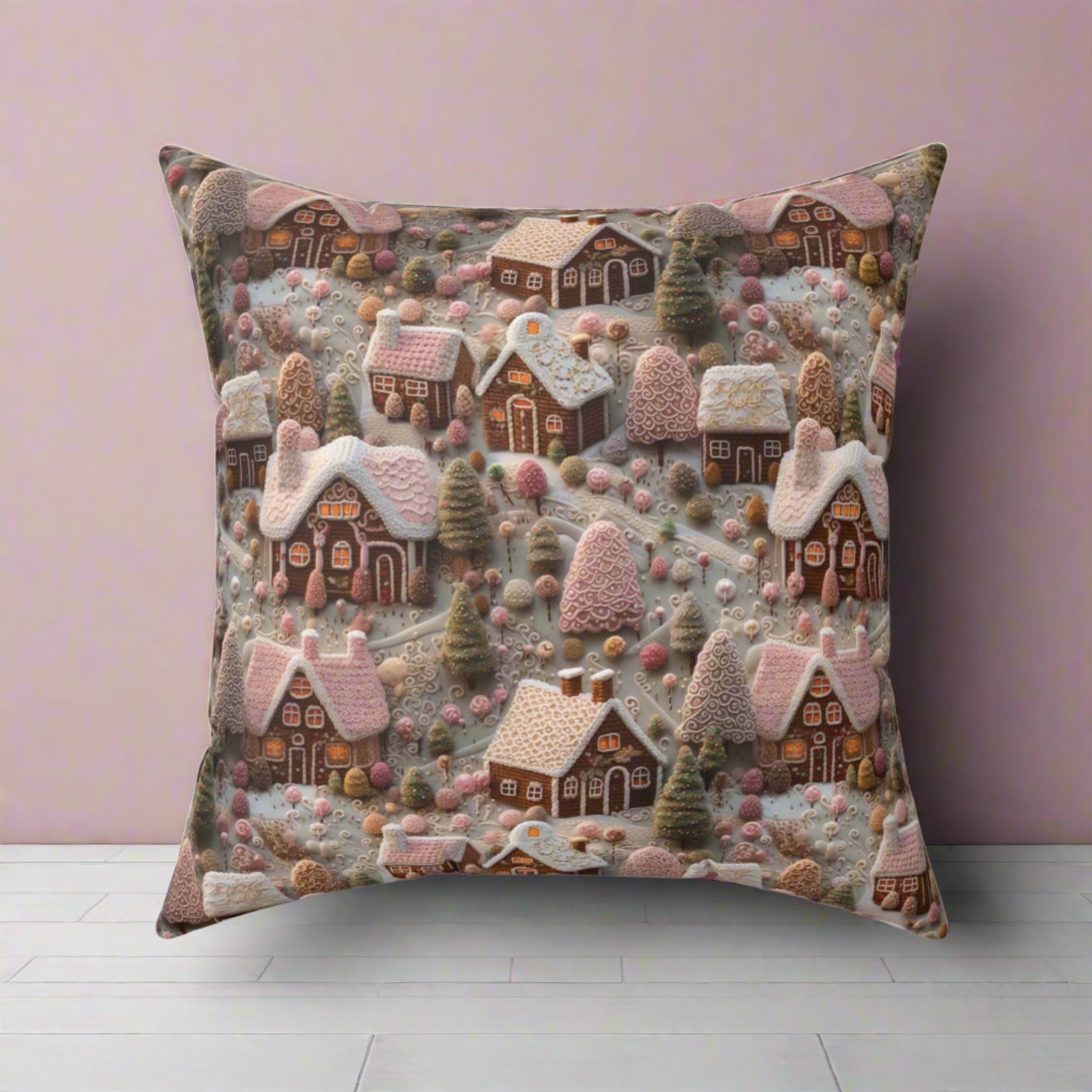 Gingerbread House Square Pillow Elegant Holiday Decor Perfect for all Seasonal Decorations Perfect Accent for Living Rooms, Bedrooms, Soft, Durable, Pillow Gift New House, Bridal Shower Gift - MRSBYVALLE
