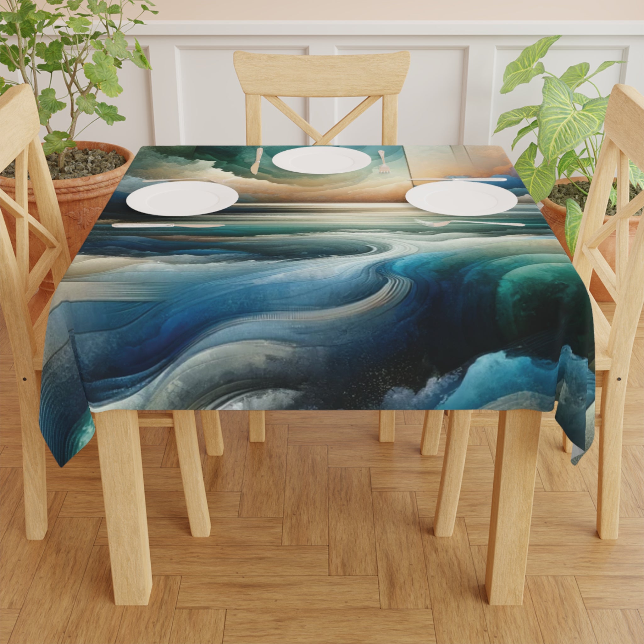 Abstract Nautical Artwork Tablecloth Whimsical Elegance for Dining Any Dining Room, Kitchen Table or Outdoor Setting for Home, Weddings, Birthdays all Events Durable & Stylish for All Occasions.