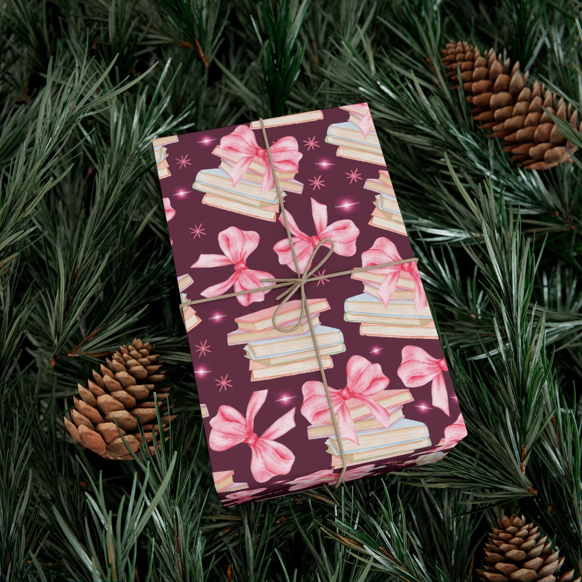 Coquette Pink Bows Books Plum Wrapping Paper Festive Holiday Gift Wrap with Perfect for Christmas Presents, Crafting, & Holiday Decor – Premium Quality - MRSBYVALLE